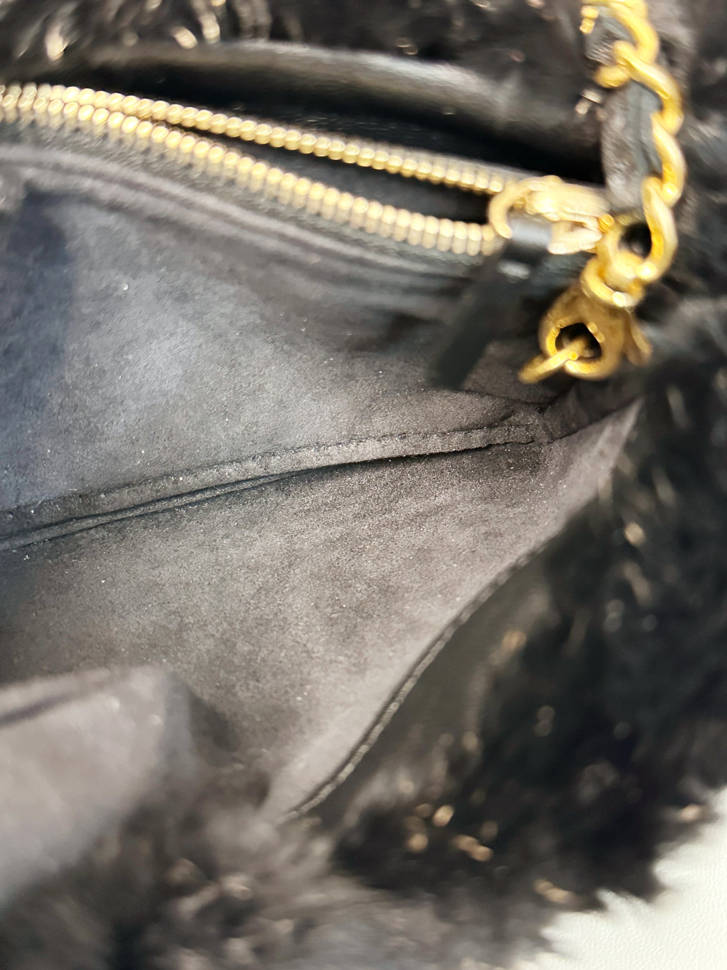 Chanel CC Black Fur Chain Clutch 2270 holo card