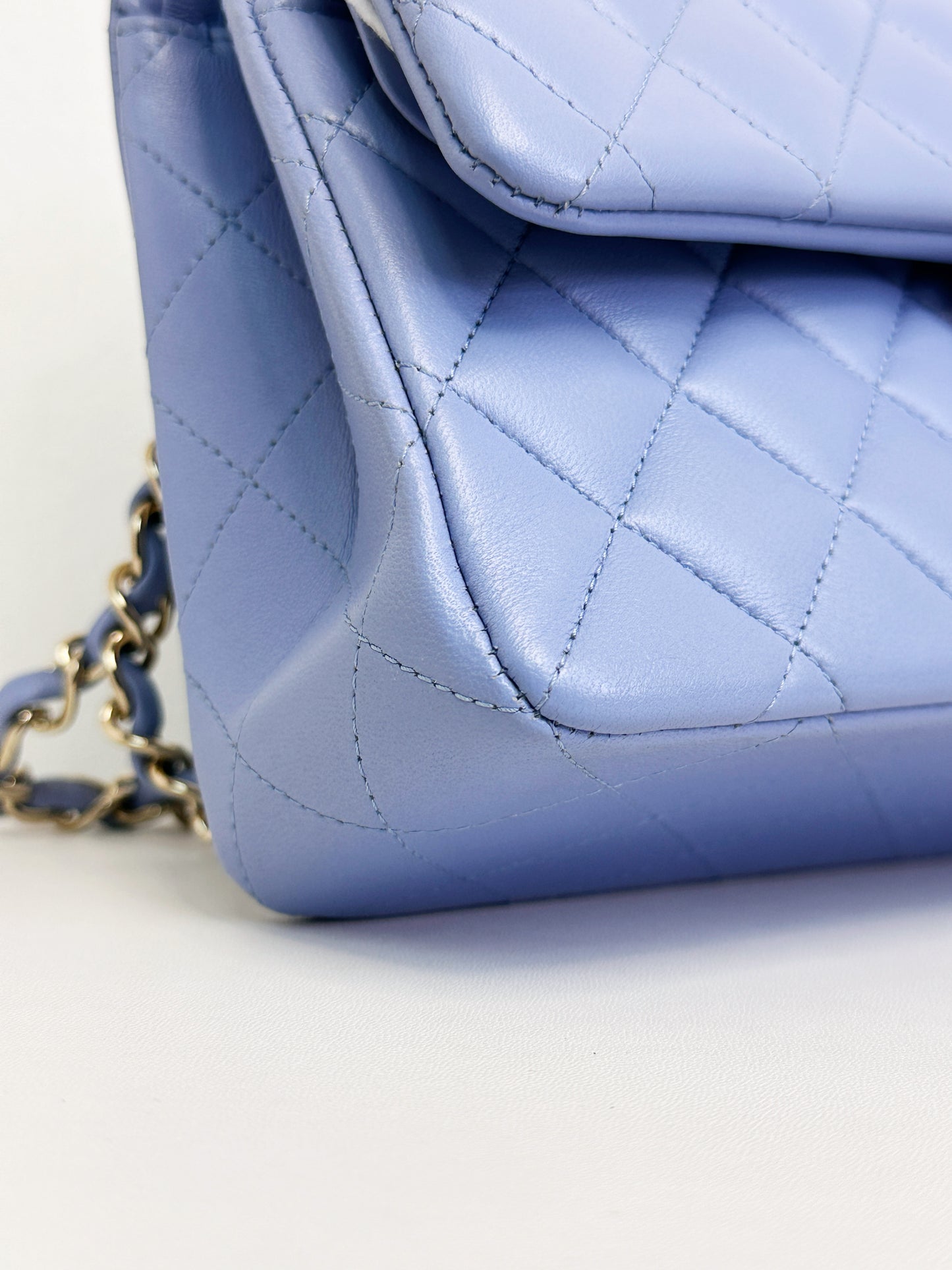 Chanel 21c Small Lambskin Classic Quilted Double Flap Bag Sky Blue GHW 3072 holo card