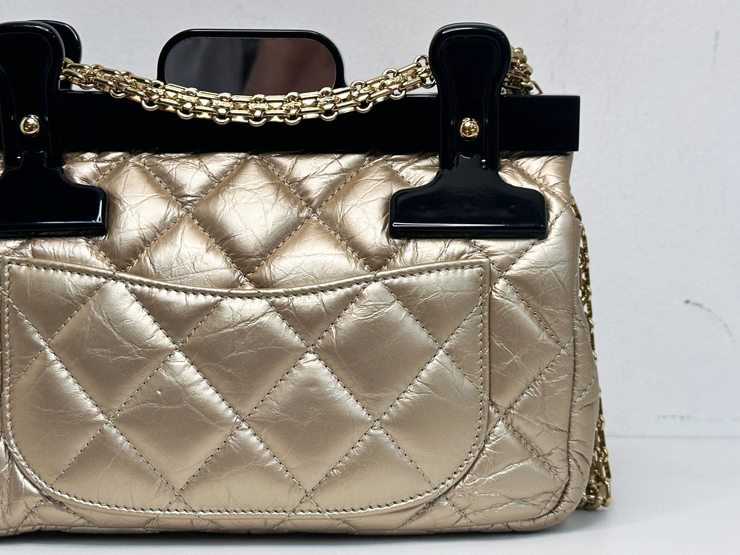 Chanel Aged Calfskin Quilted 2.55 Reissue Mini Hanger Flap Gold 2355 holo card