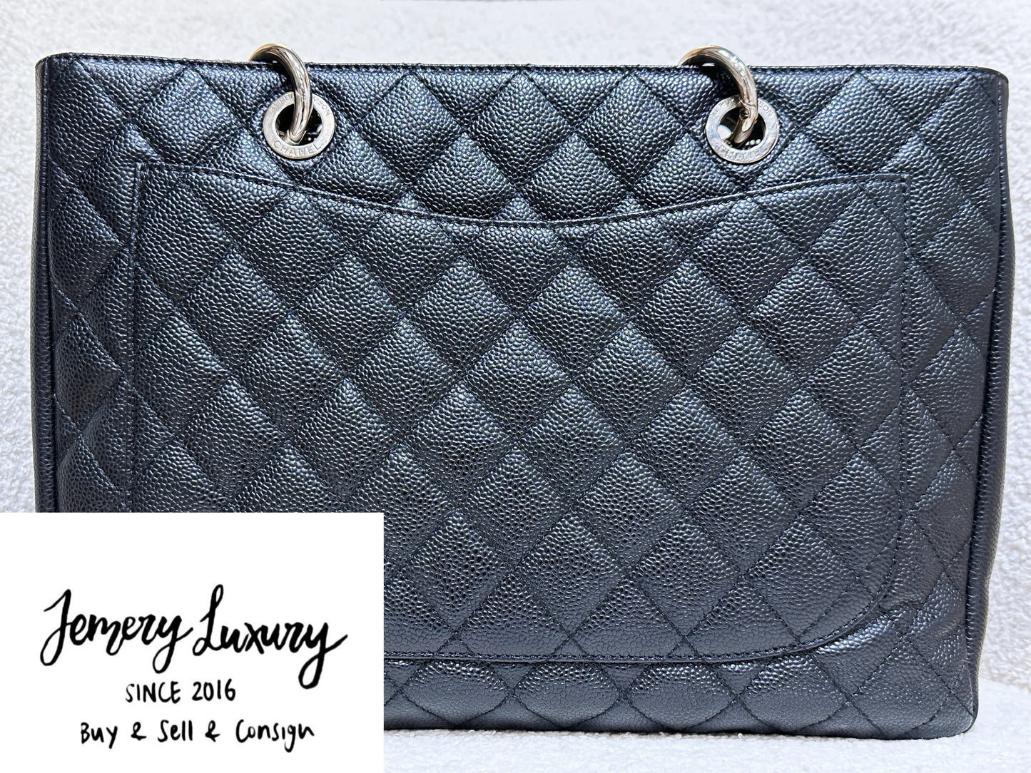 Chanel Caviar Grand Shopping Tote GST Black SHW 1594 holo card