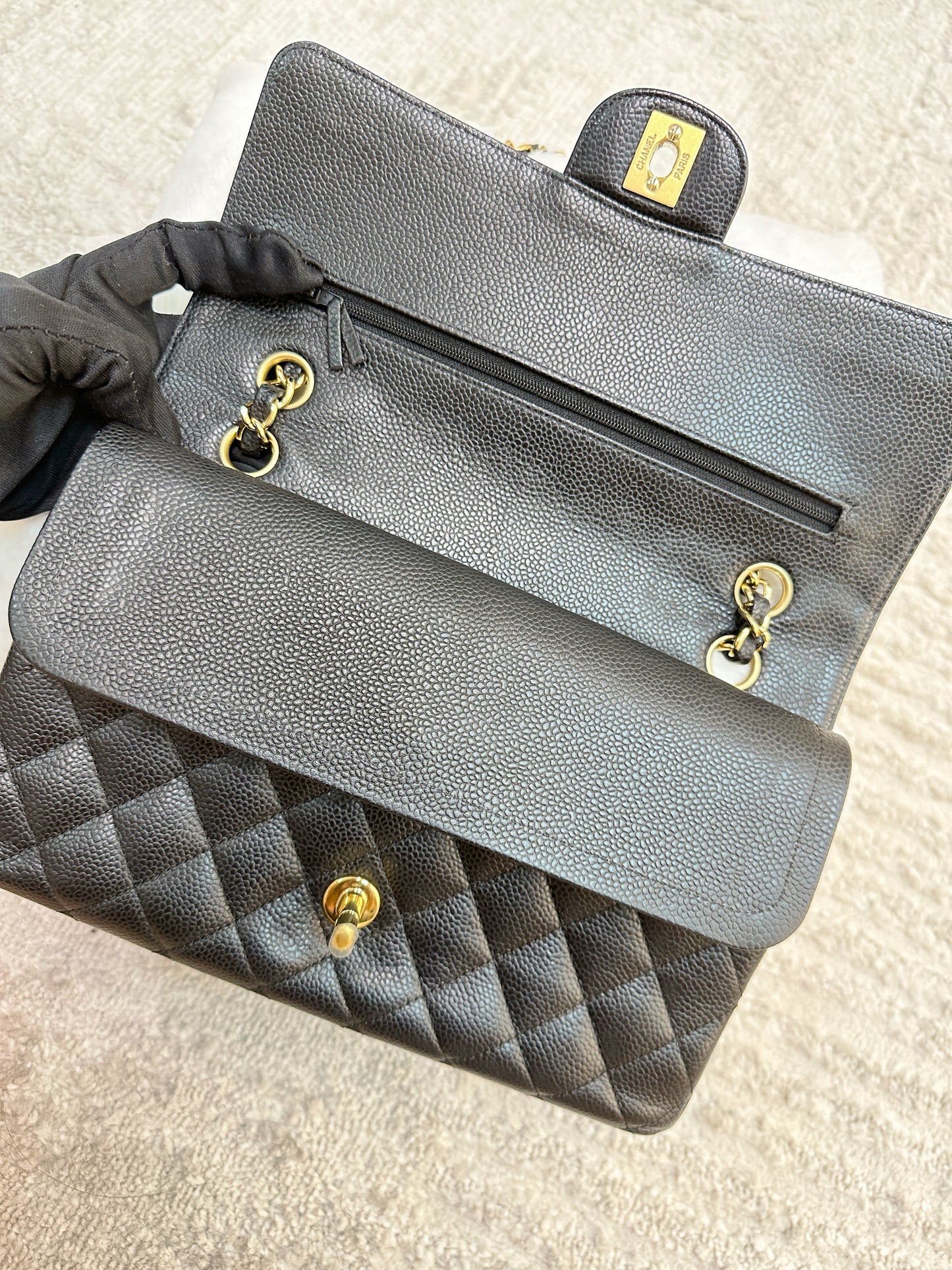 Chanel Medium Classic Flap Caviar Black Gold Hardware