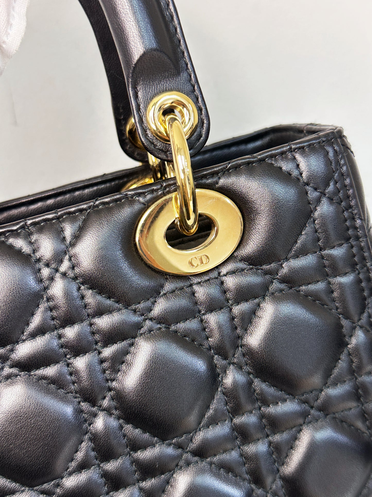 Christian Dior Medium Cannage Lambskin Lady Dior Bag Black GHW