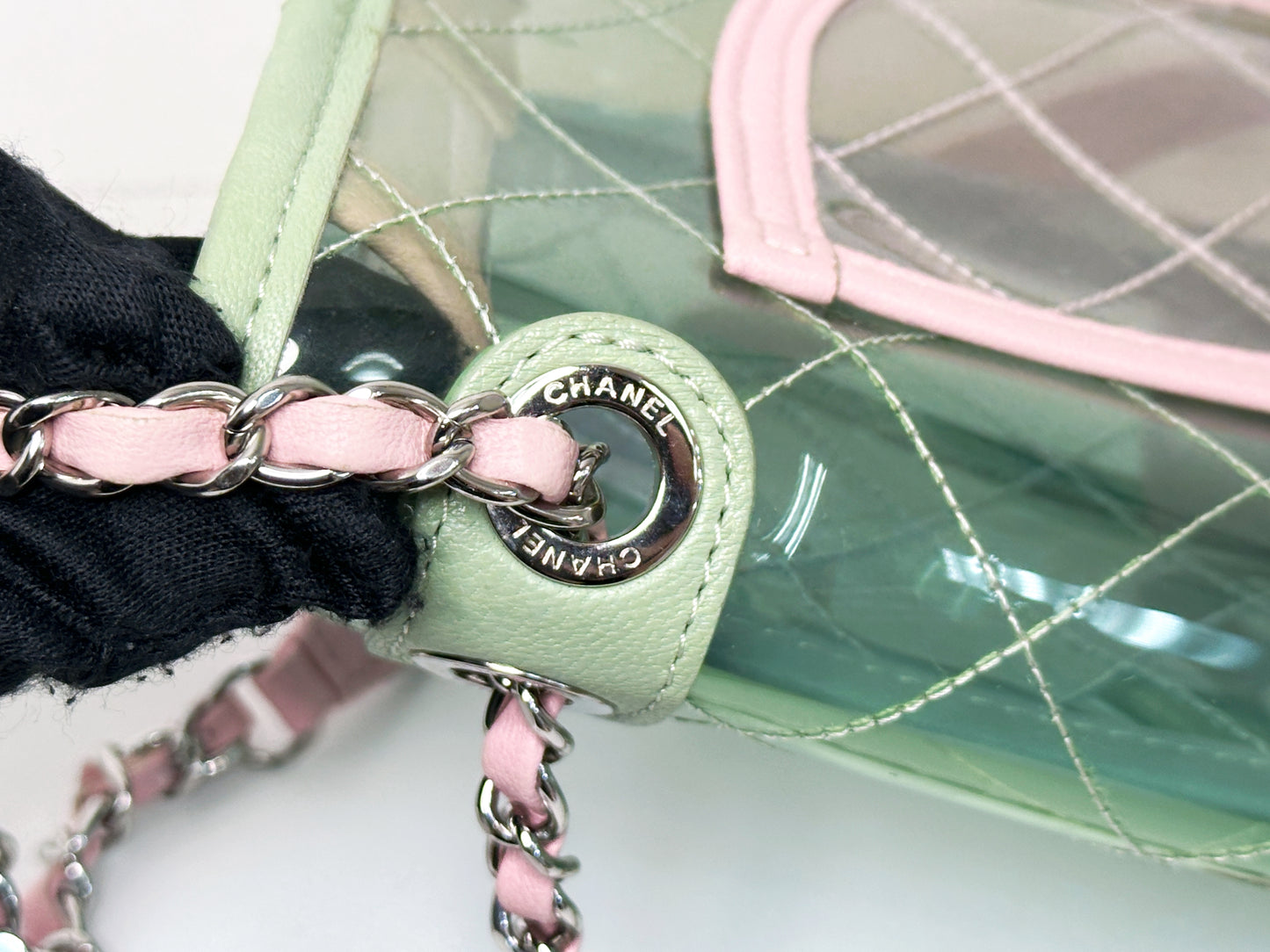 Chanel Coco Splash PVC Medium Flap Bag Green/Blue/Pink 2549 holo card