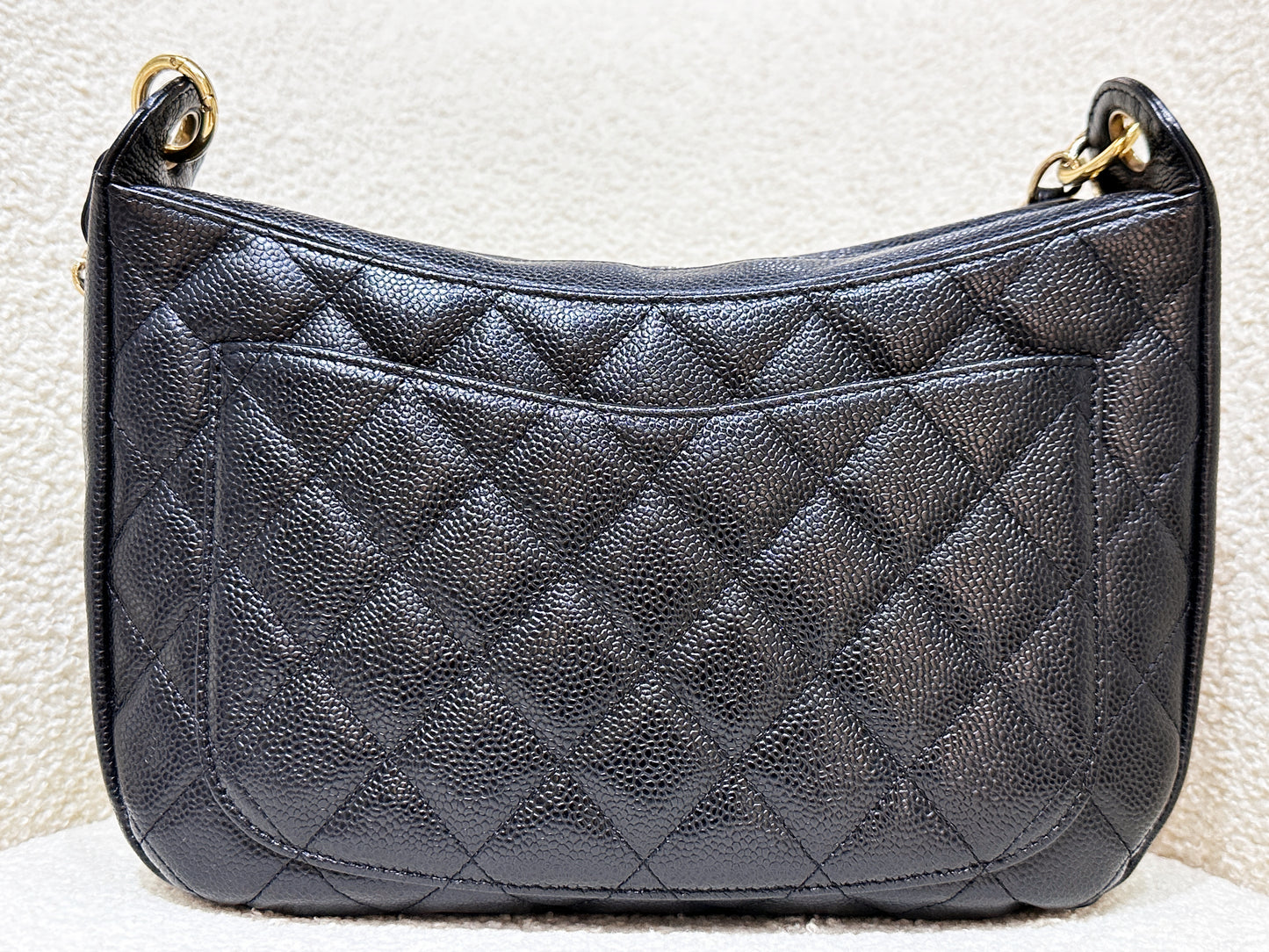 Chanel Black Quilted Caviar CC Logo Chain Shoulder Bag GHW 84 holo card