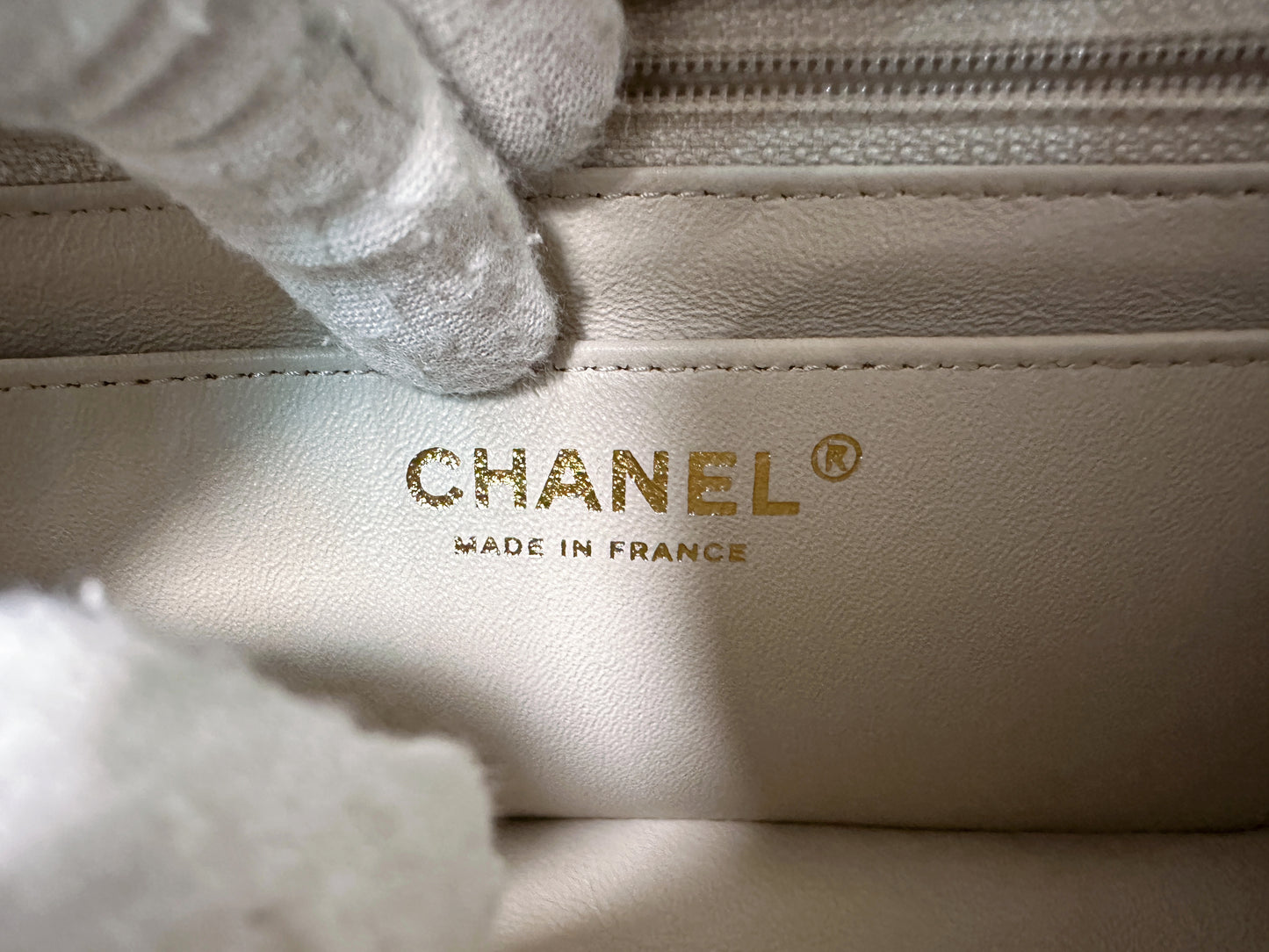 Chanel Mini Rectangle Chevron Blush Hue Light Beige Flap Bag LGHW