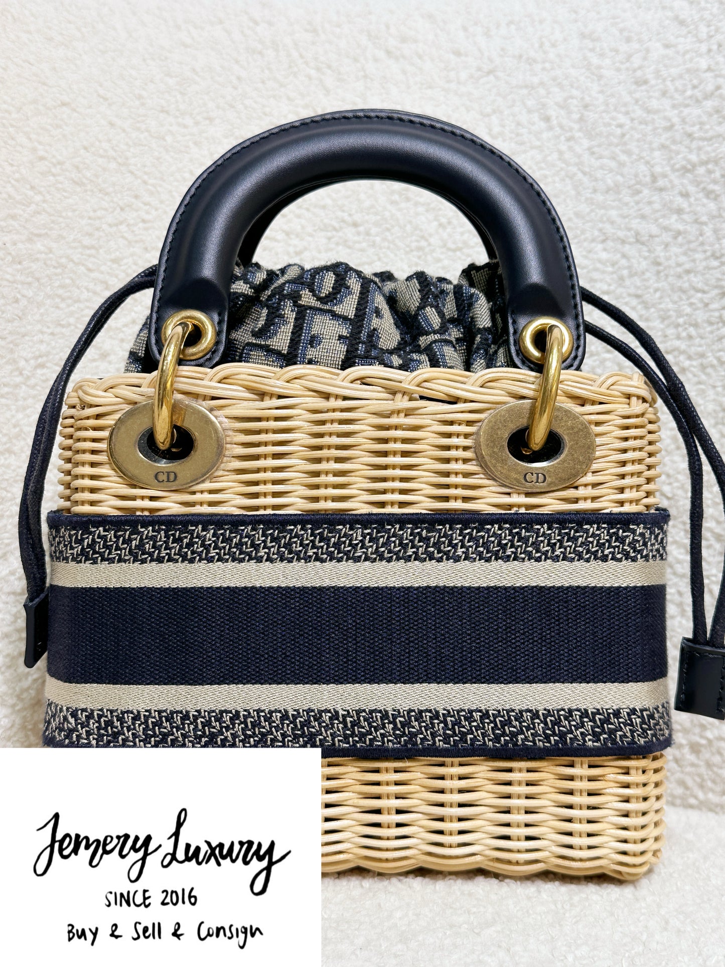 Christian Dior Bicolor Wicker Jacquard Mini Lady Dior Bag