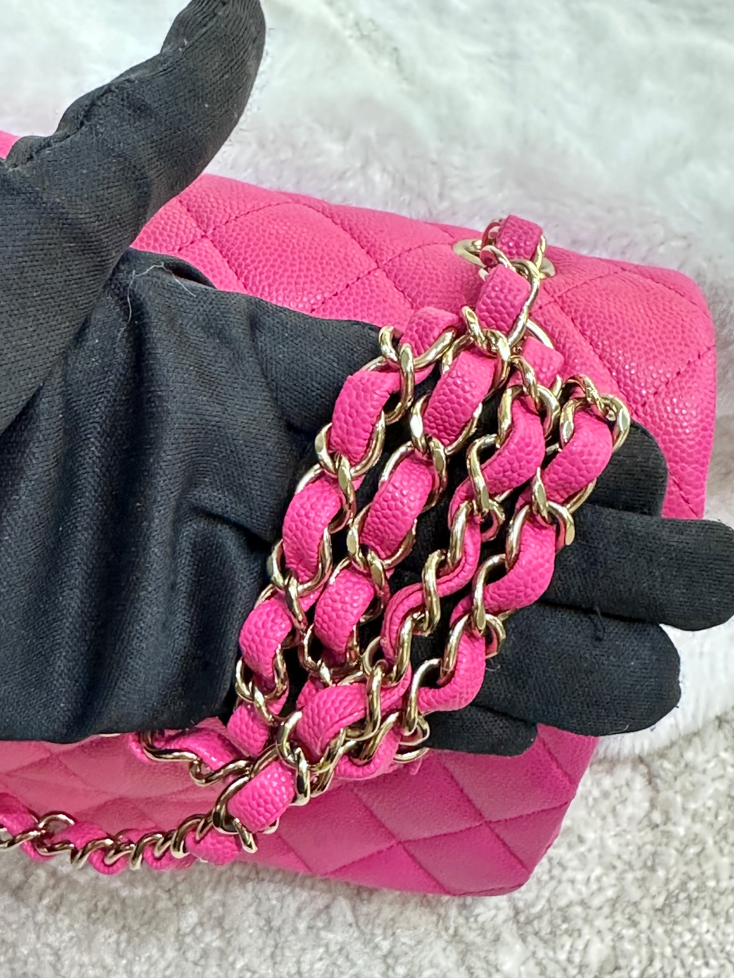 Chanel Classic Medium Double Flap 22P HotPink Quilted Caviar with light gold hardware