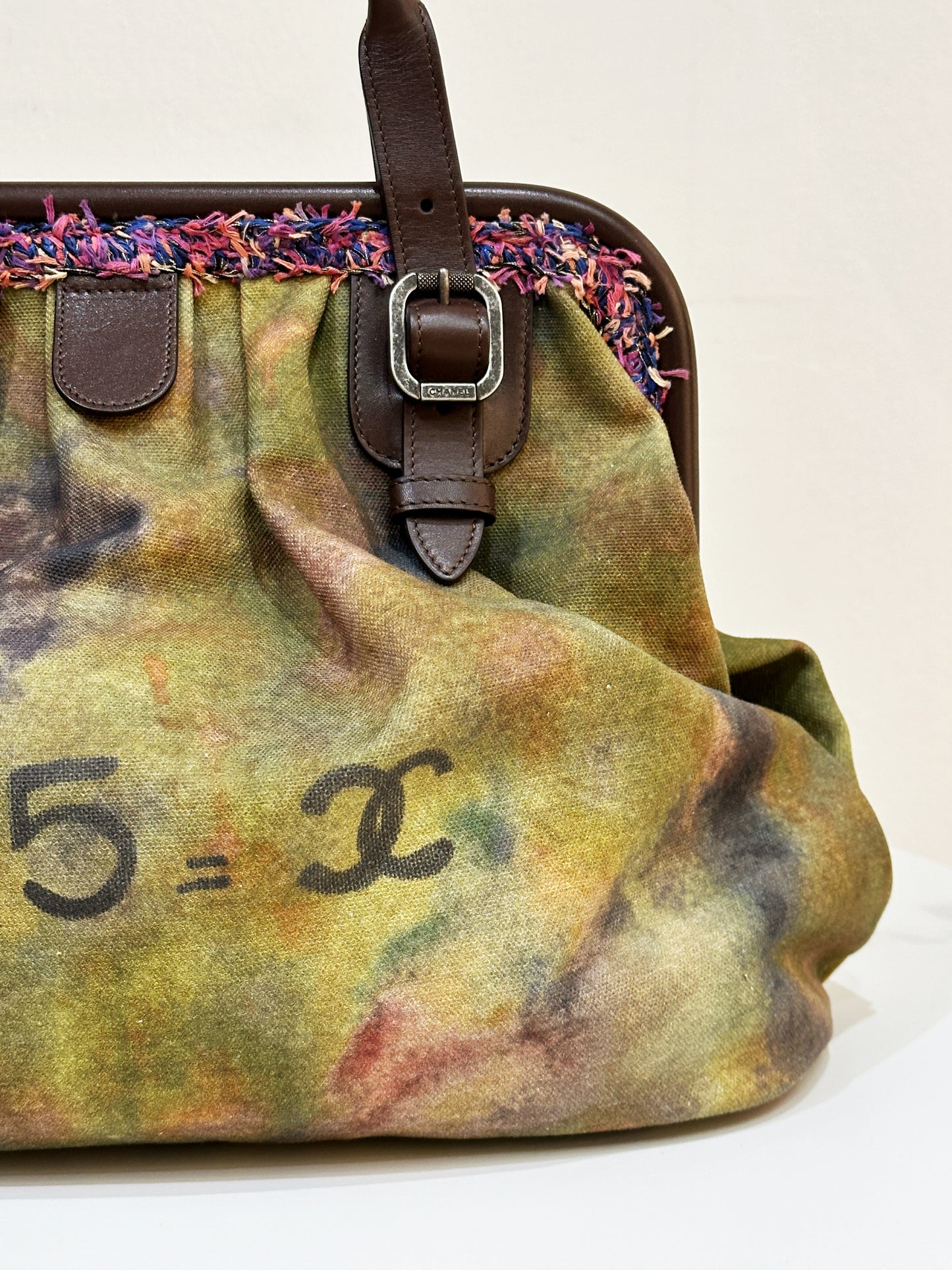 Chanel Green Graffiti Canvas On The Pavements Bowling Bag 2110 holo card