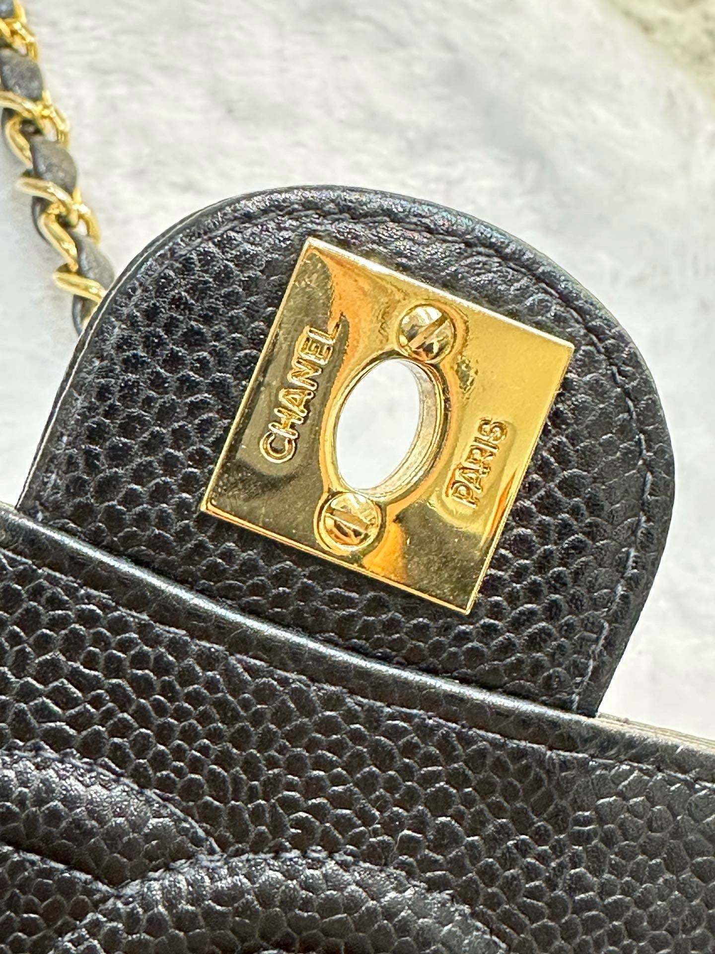 Chanel Mini Square Caviar Classic Flap Chain Shoulder Bag Black GHW(inside corner lightly touched)