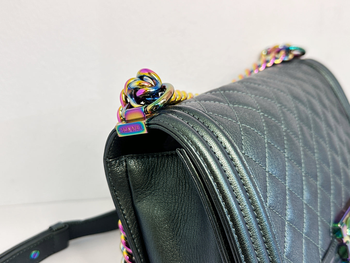 Chanel Iridescent Goatskin Quilted Medium LeBoy Flap Green 2176 holo