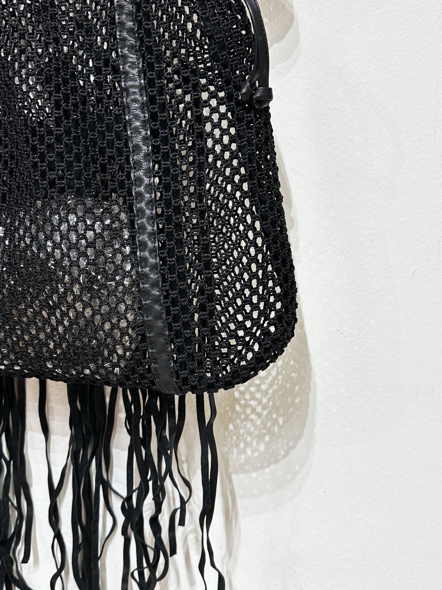 Chanel Limited Edition Resort Black Fringe Mesh Tote Bag 1426 holo