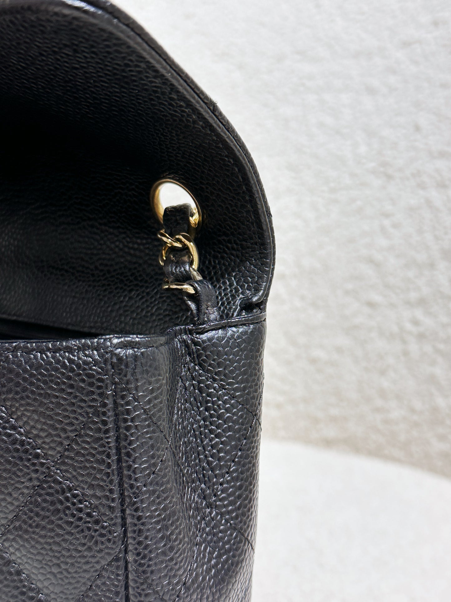 Chanel 24K Gold Caviar East West Flap Bag Black GHW 1273 holo card