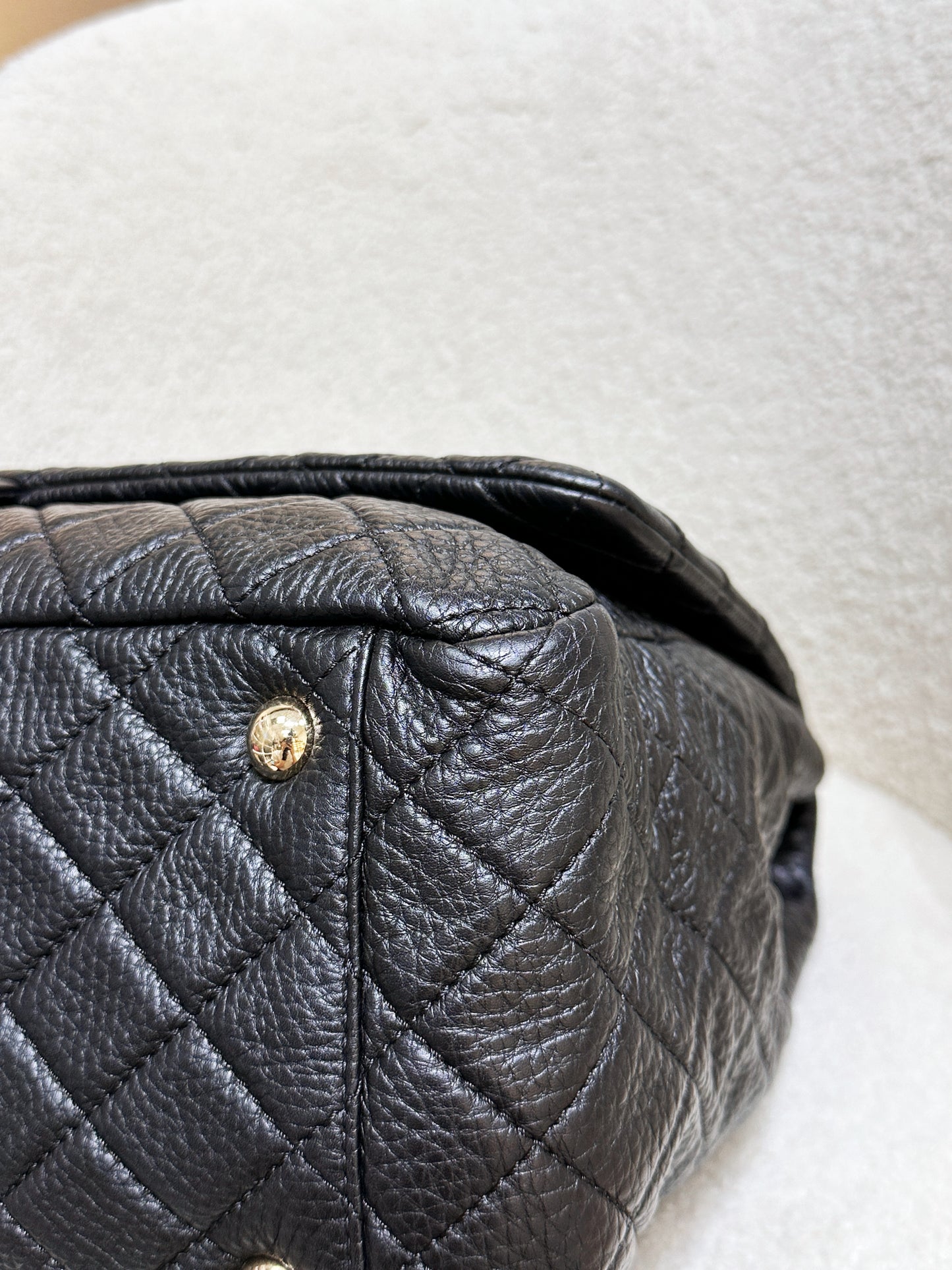 Chanel 2017 Calfskin Quilted XXL Travel Flap shoulder bag Black GHW 2354 holo card