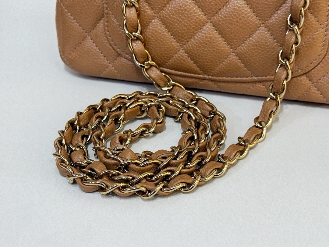 Chanel Classic Mini Rectangular Caviar Dark Beige Bag GHW 2598 holo