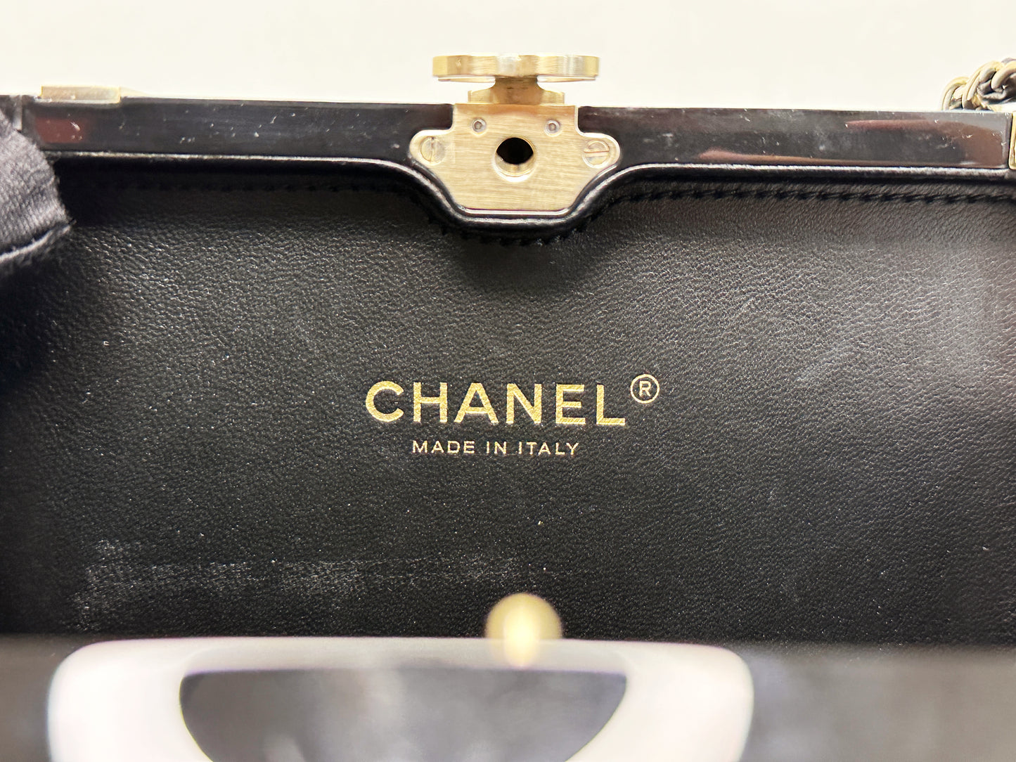 Chanel Plexiglass Gift Box Clutch Black 2327 holo card