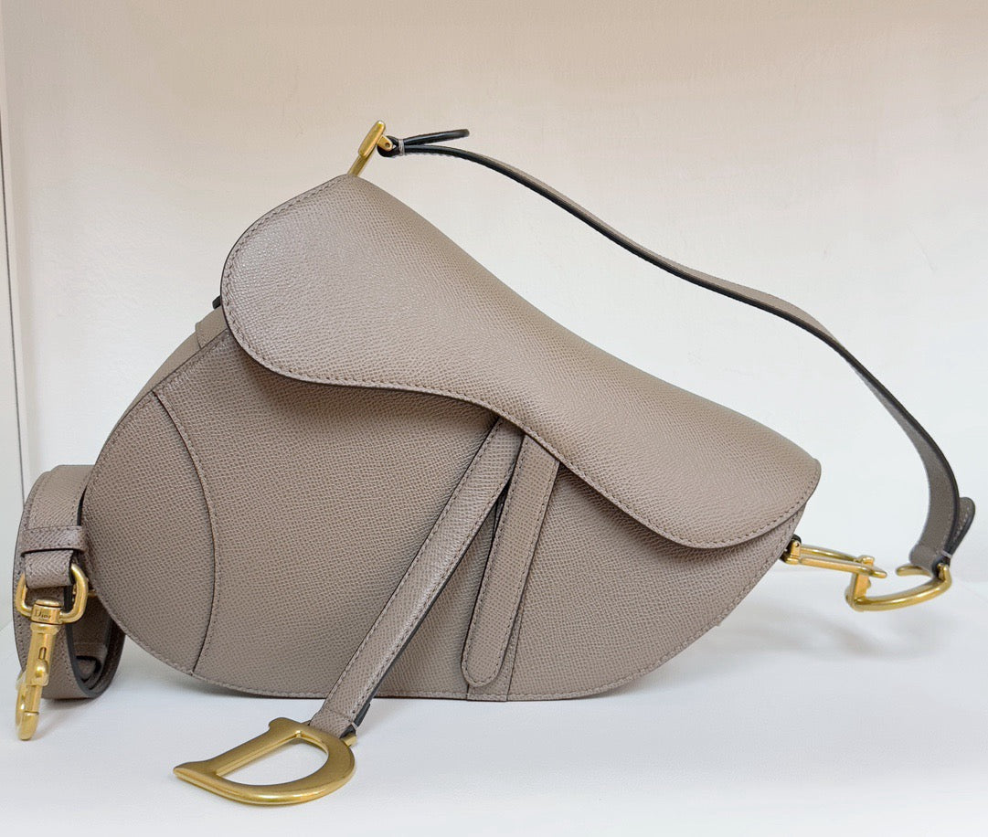 Christian Dior Saddle Bag With Strap Warm Taupe Grained Calfskin 2023 year