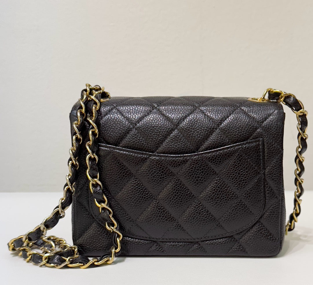 Chanel Mini Square Caviar Classic Flap Chain Shoulder Bag Black GHW(inside corner lightly touched)