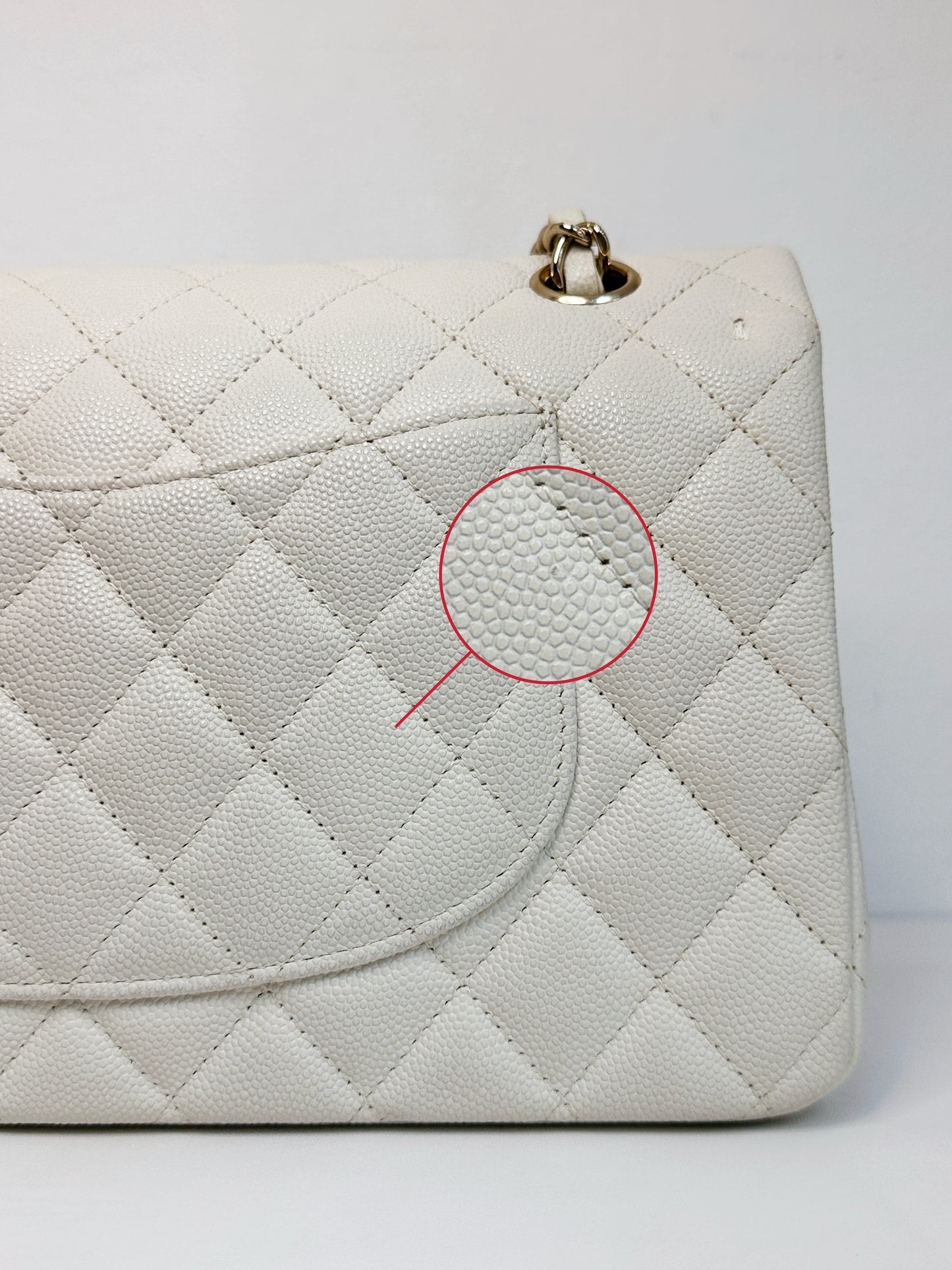 Chanel Medium Caviar Classic Quilted Double Flap White Light Beige Bag LGHW L45J microchip