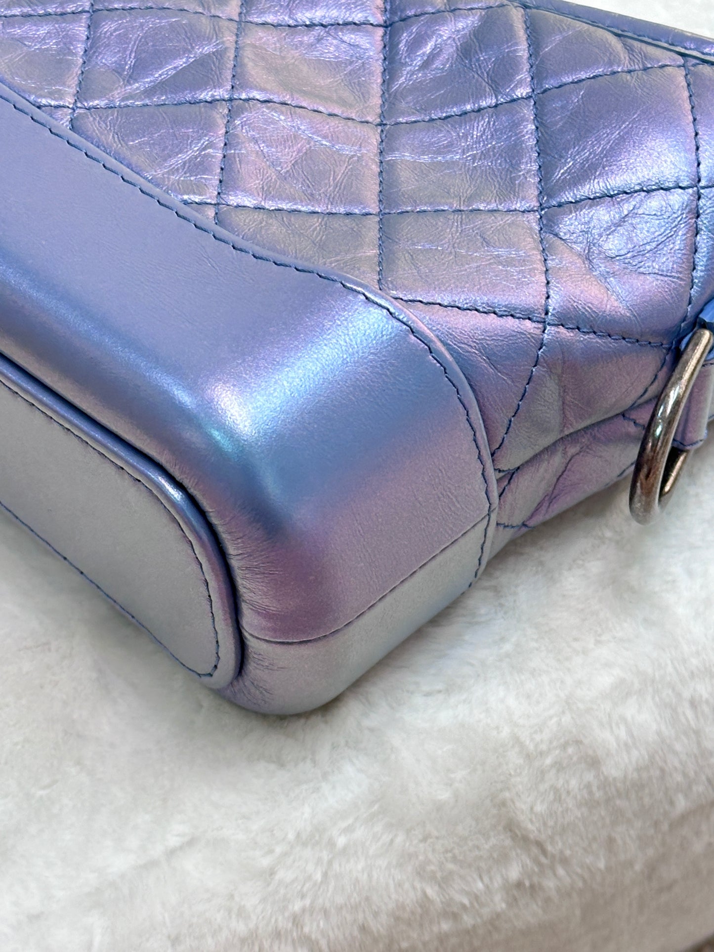 CHANEL Iridescent Aged Calfskin Quilted Small Gabrielle Hobo Blue