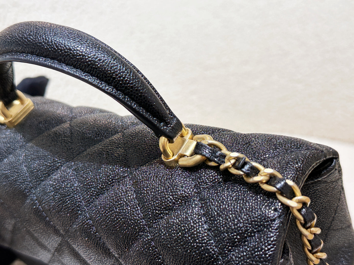 Chanel Mini Rectangular Top Handle Flap Bag Black Caviar GHW 3126 holo card