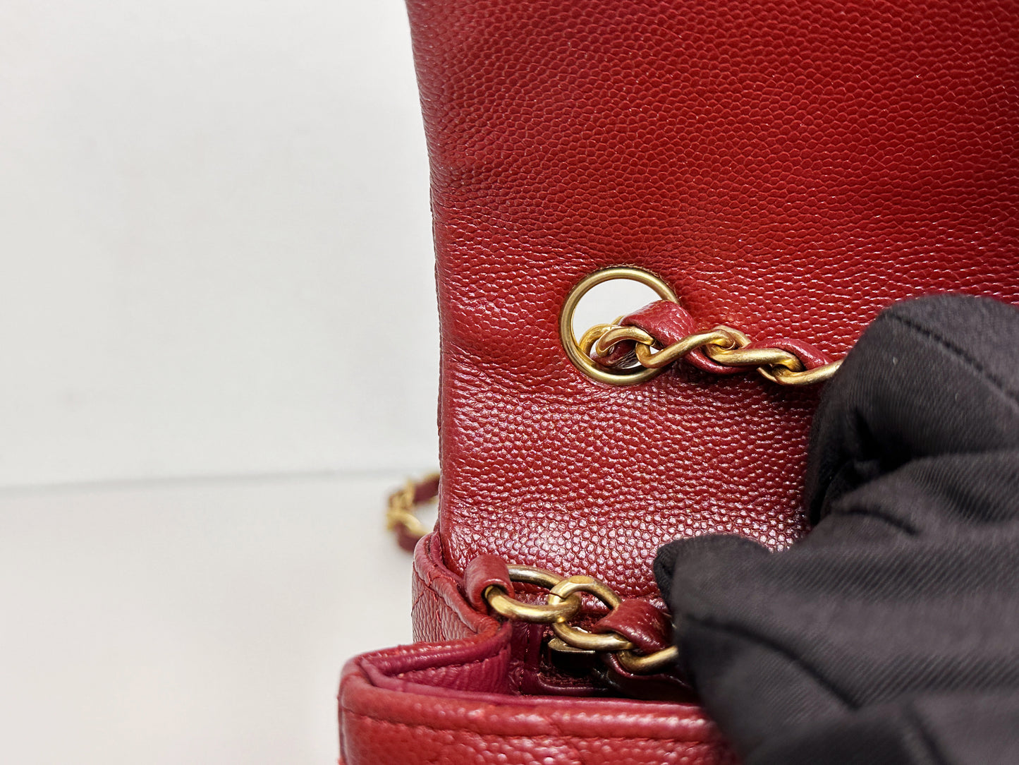 Chanel 18C Timeless Classic Caviar Mini Rectangular Flap Iridescent Maroon 2515 holo card