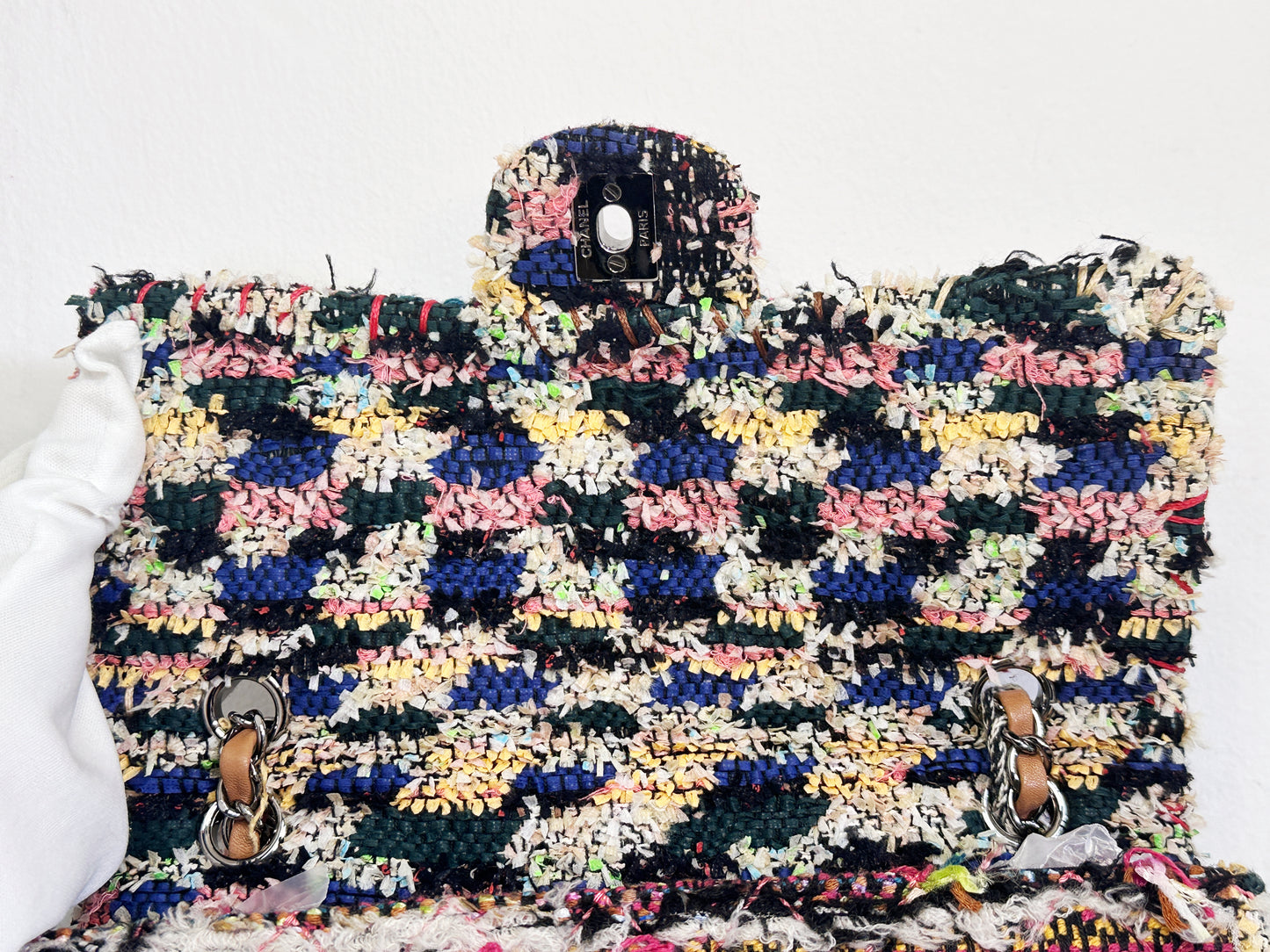 Chanel Pom Pom CC Quilted Tweed Medium Flap Bag