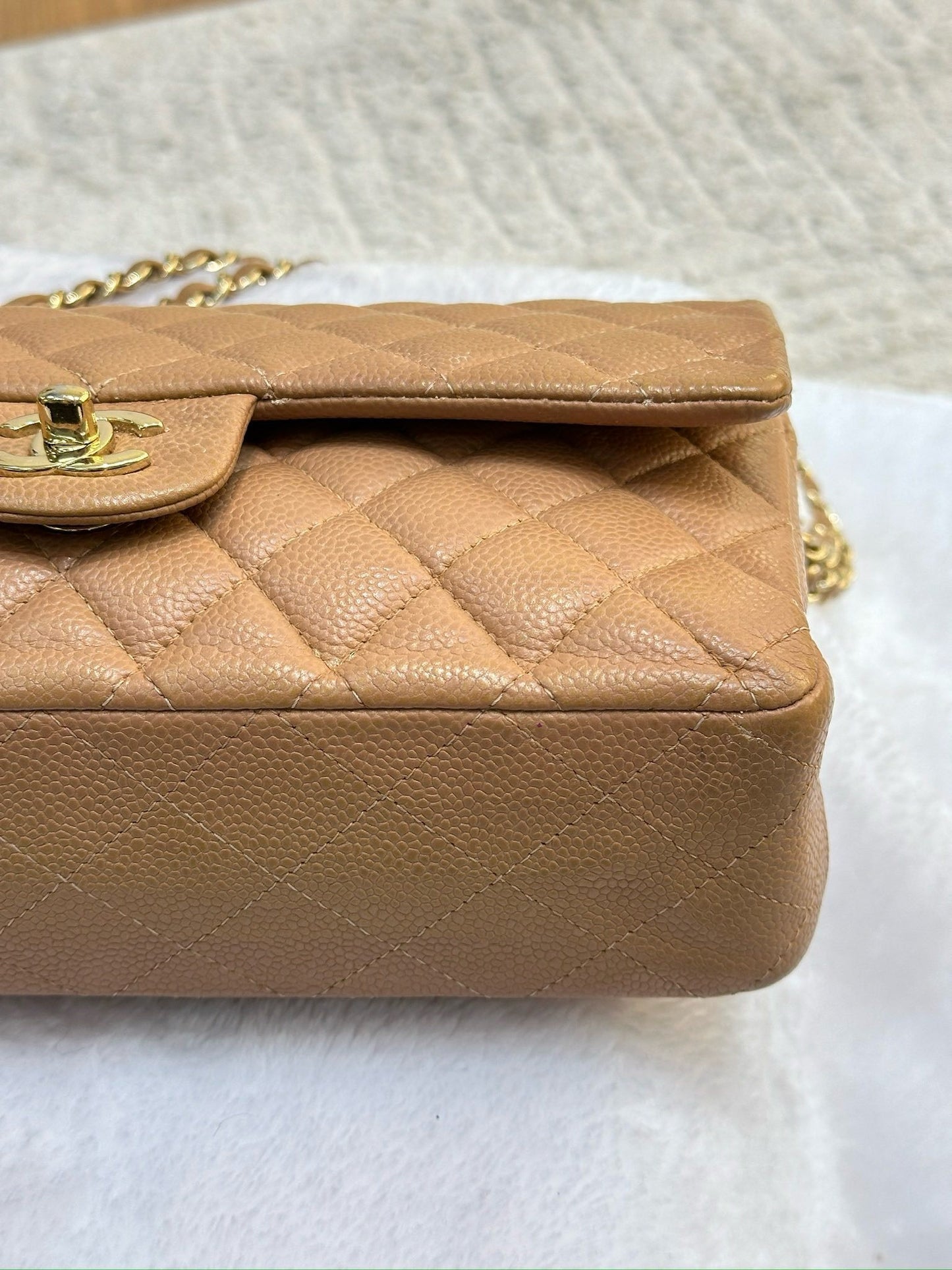 Chanel Medium Caviar Quilted Double Flap Beige Bag 258315 Holo Card