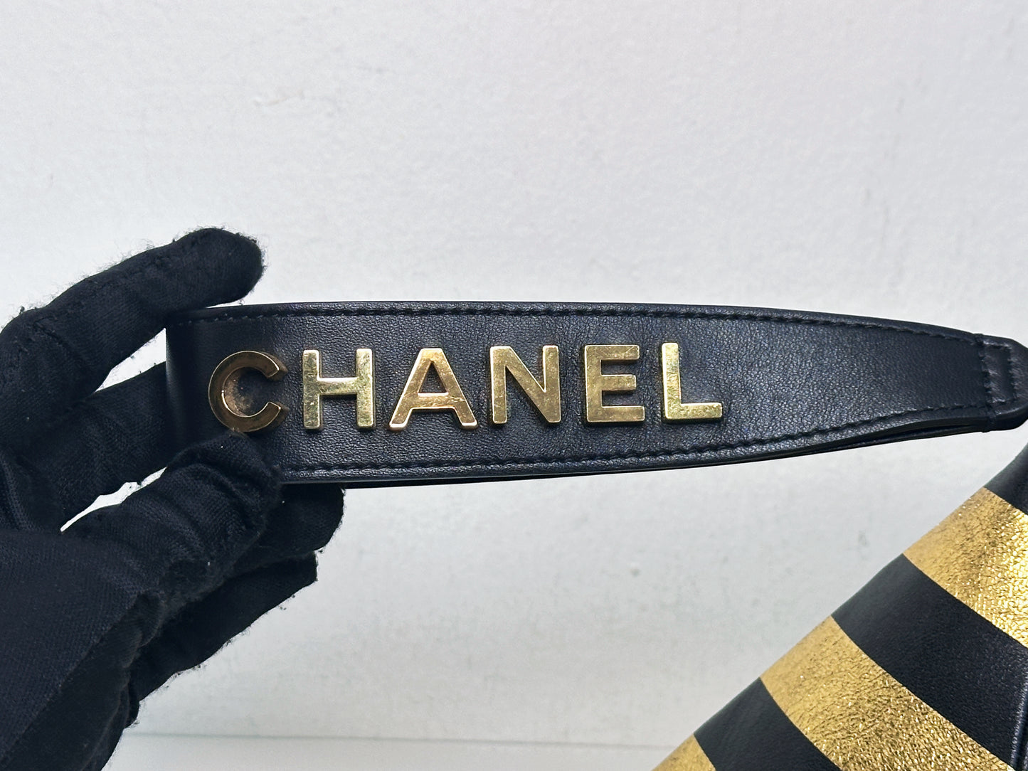 Chanel Metallic Lambskin CC Kheops Pyramid Bag Gold Black 2809 holo