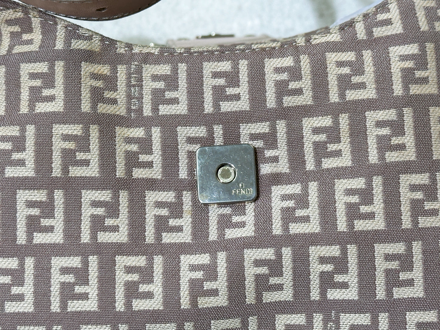 FENDI Zucchino Mamma Baguette Beige Shoulder Bag in Cipria