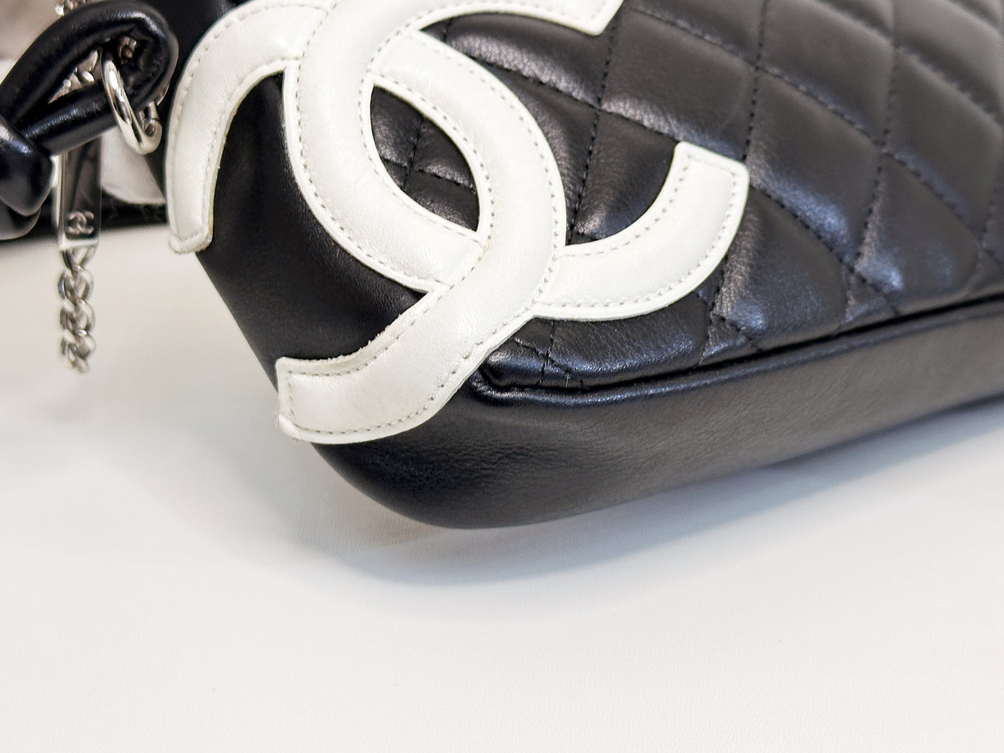 Chanel Calfskin Quilted Cambon Pochette Black White 92 holo card