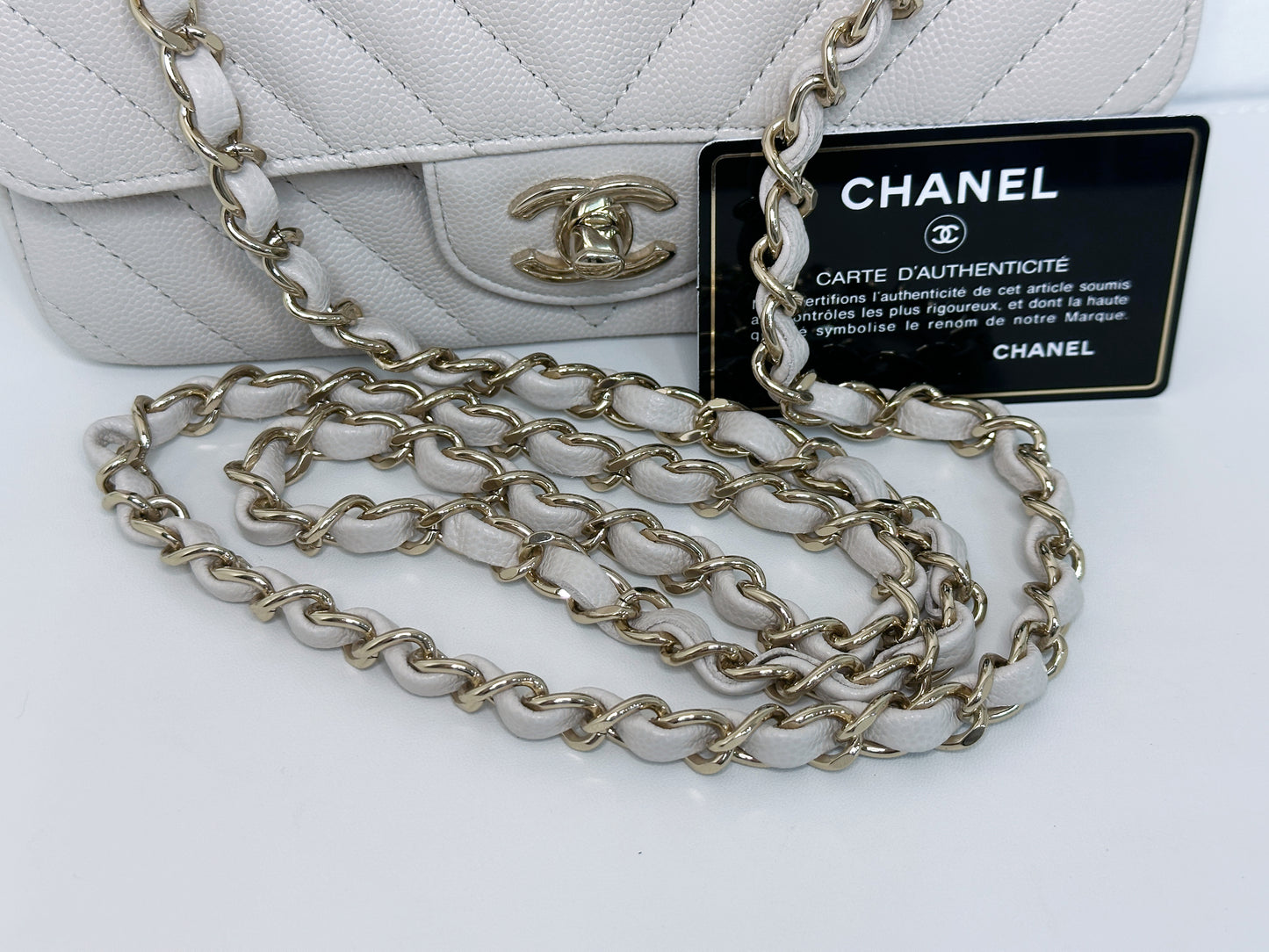 Chanel Mini Rectangle Chevron Blush Hue Light Beige Flap Bag LGHW