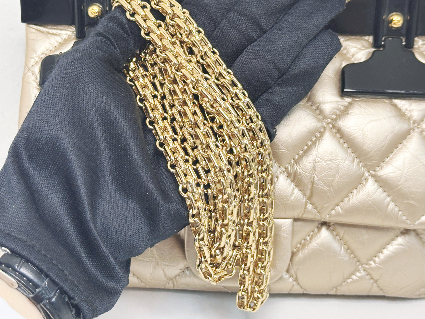 Chanel Aged Calfskin Quilted 2.55 Reissue Mini Hanger Flap Gold 2355 holo card