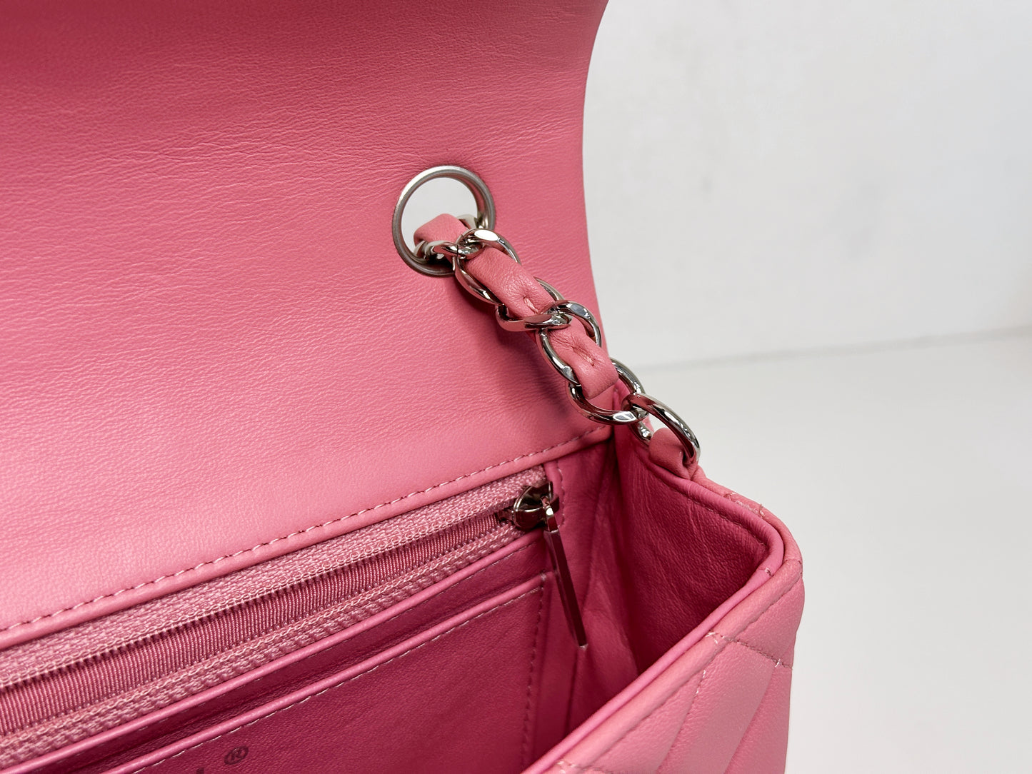 CHANEL Pink Lambskin Quilted Mini Rectangular Flap Bag Pink