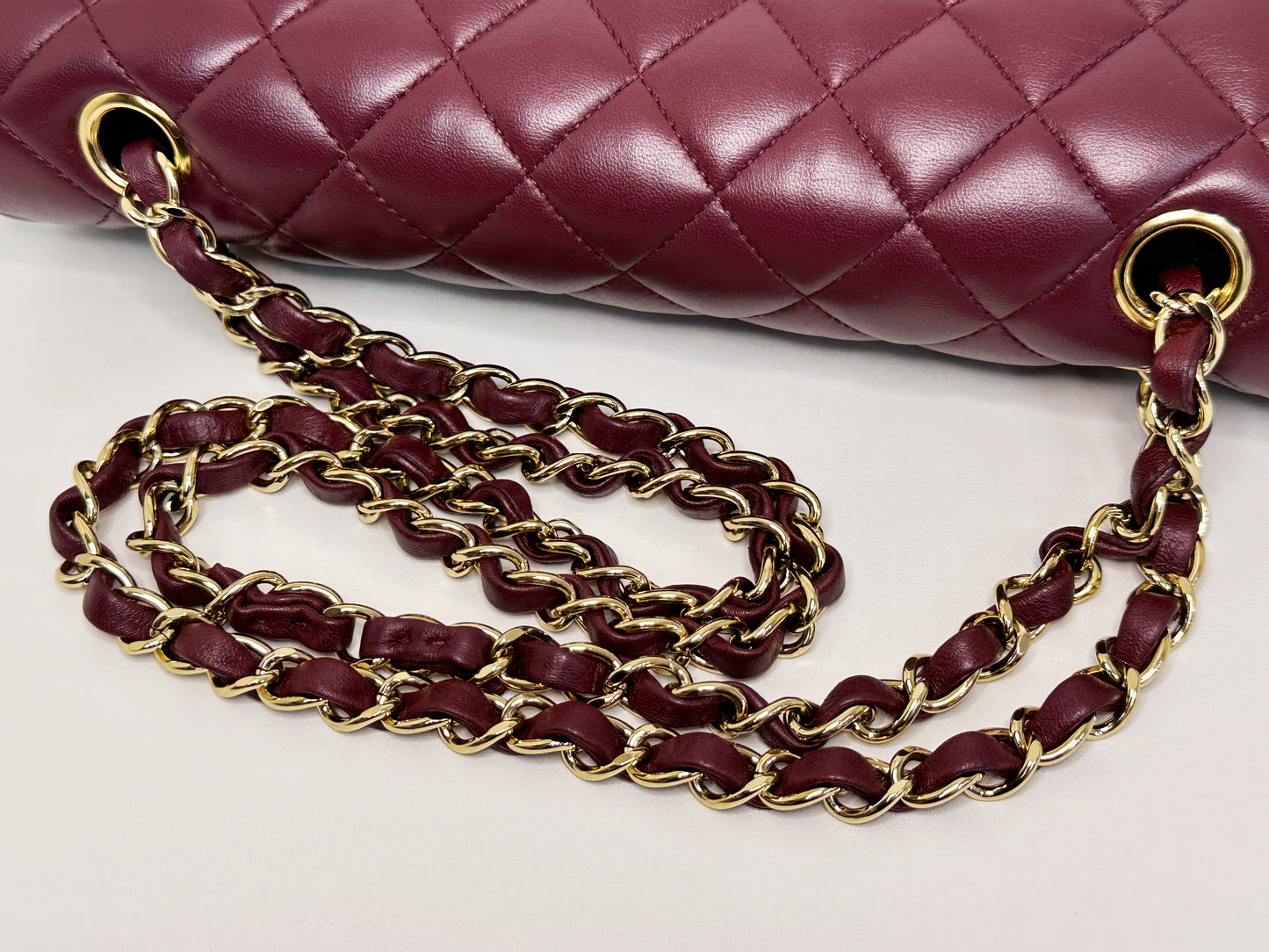 Chanel Classic Quilted Lambskin Medium Double Flap Bag Burgundy 2173 holo
