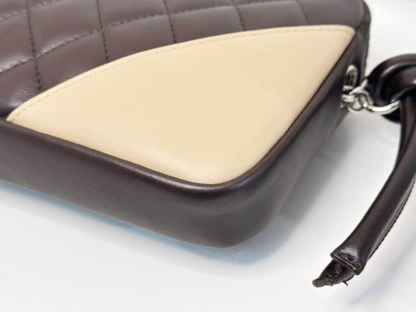 Chanel Calfskin Quilted Cambon Pochette Dark Brown 928 holo card