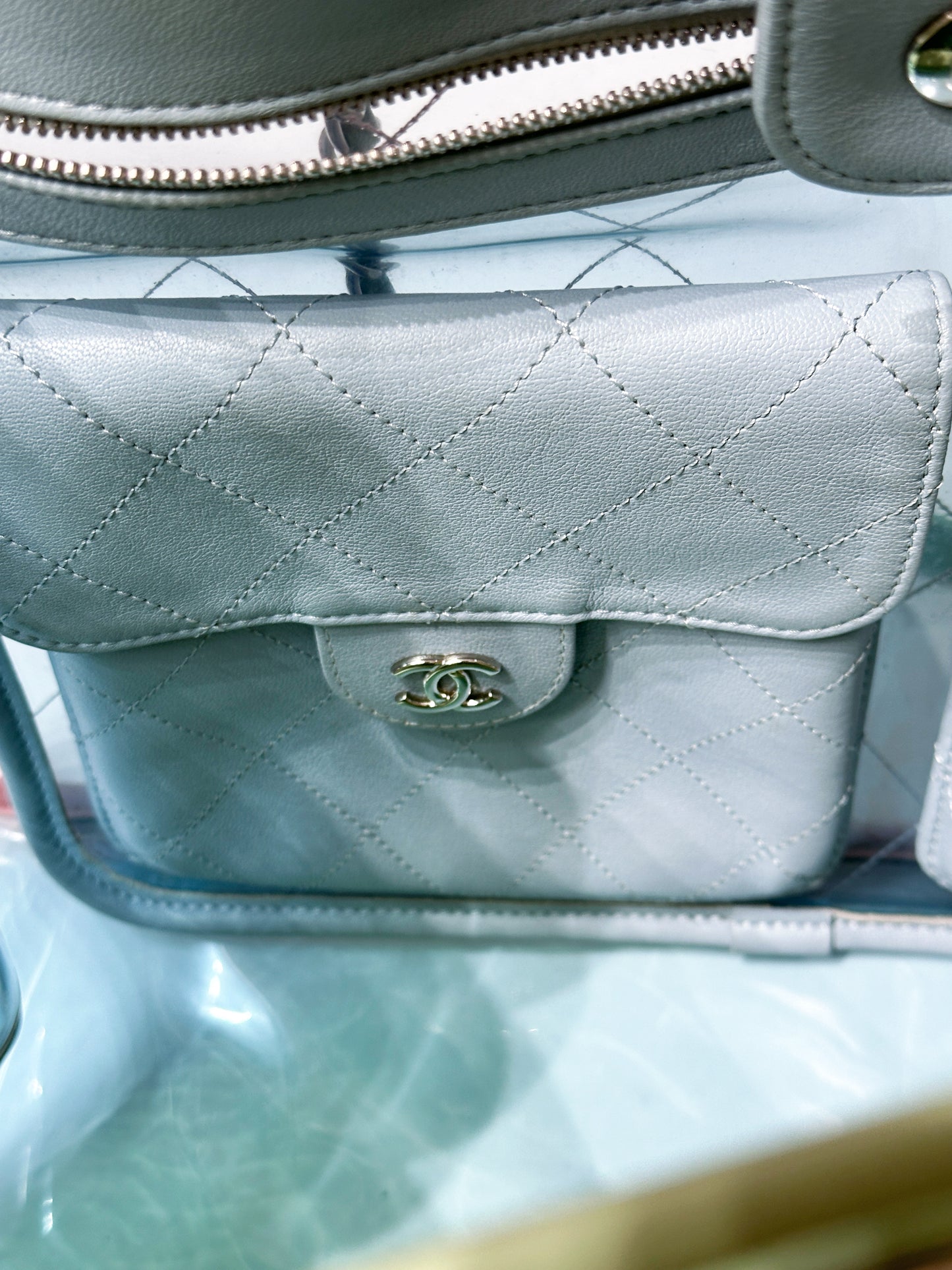 Chanel PVC Green/Pink/Blue Tote bag 2584 holo card