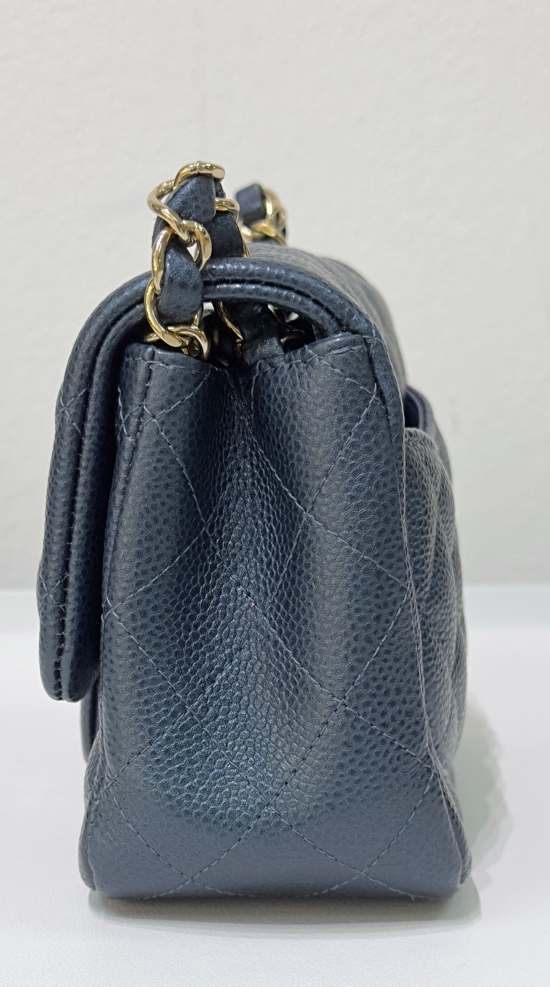 Chanel Mini Square Quilted Caviar Flap Bag Blue GHW 2581 Holo card