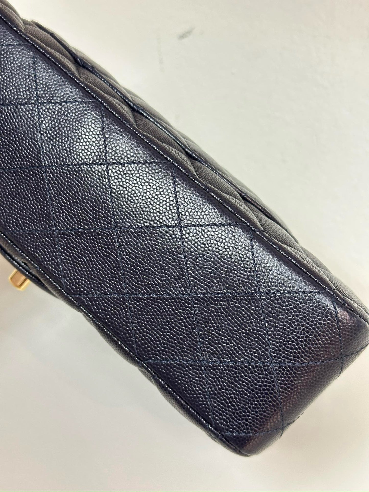 Chanel Medium Classic Caviar Double Flap Navy Blue Bag LSHW 2021year Microchip