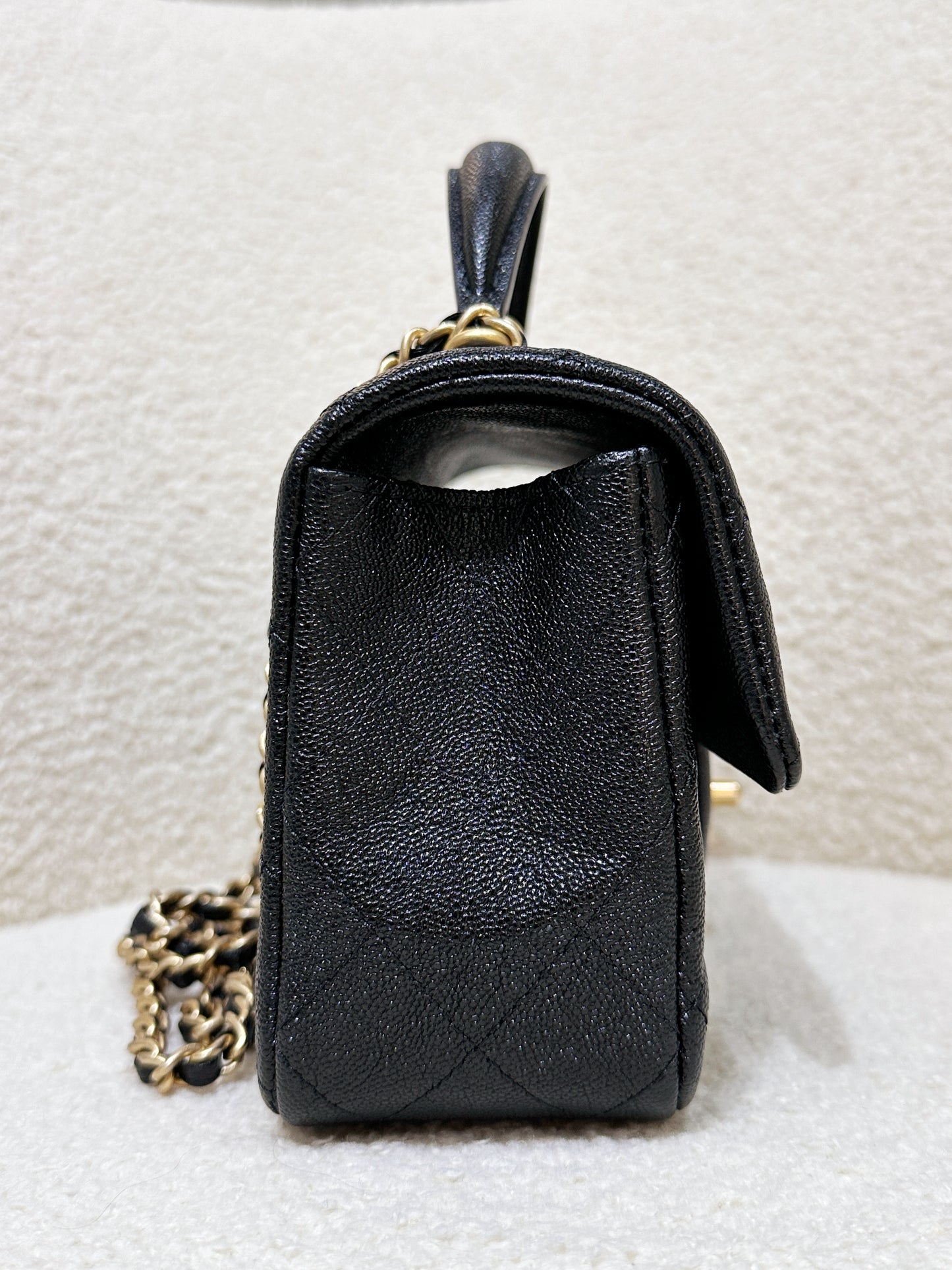 Chanel Mini Rectangular Top Handle Flap Bag Black Caviar GHW 3126 holo card