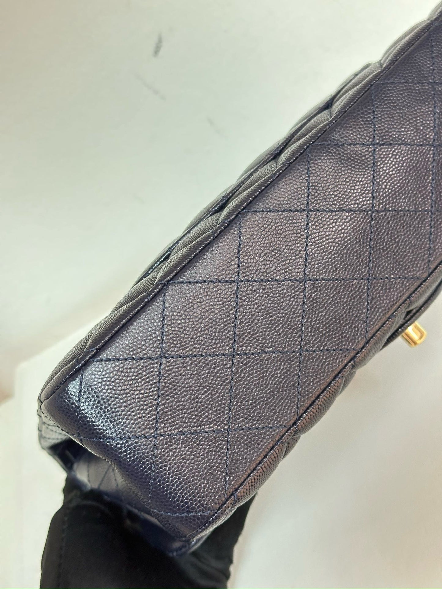 Chanel Medium Classic Caviar Double Flap Navy Blue Bag LSHW 2021year Microchip