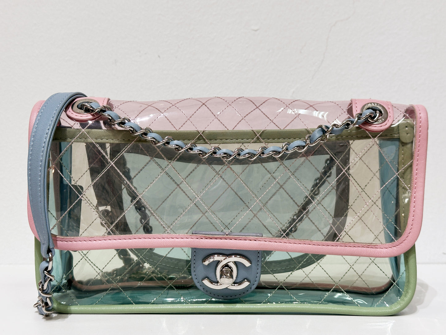 Chanel Coco Splash PVC Medium Flap Bag Pink/Green/Blue 25499 holo