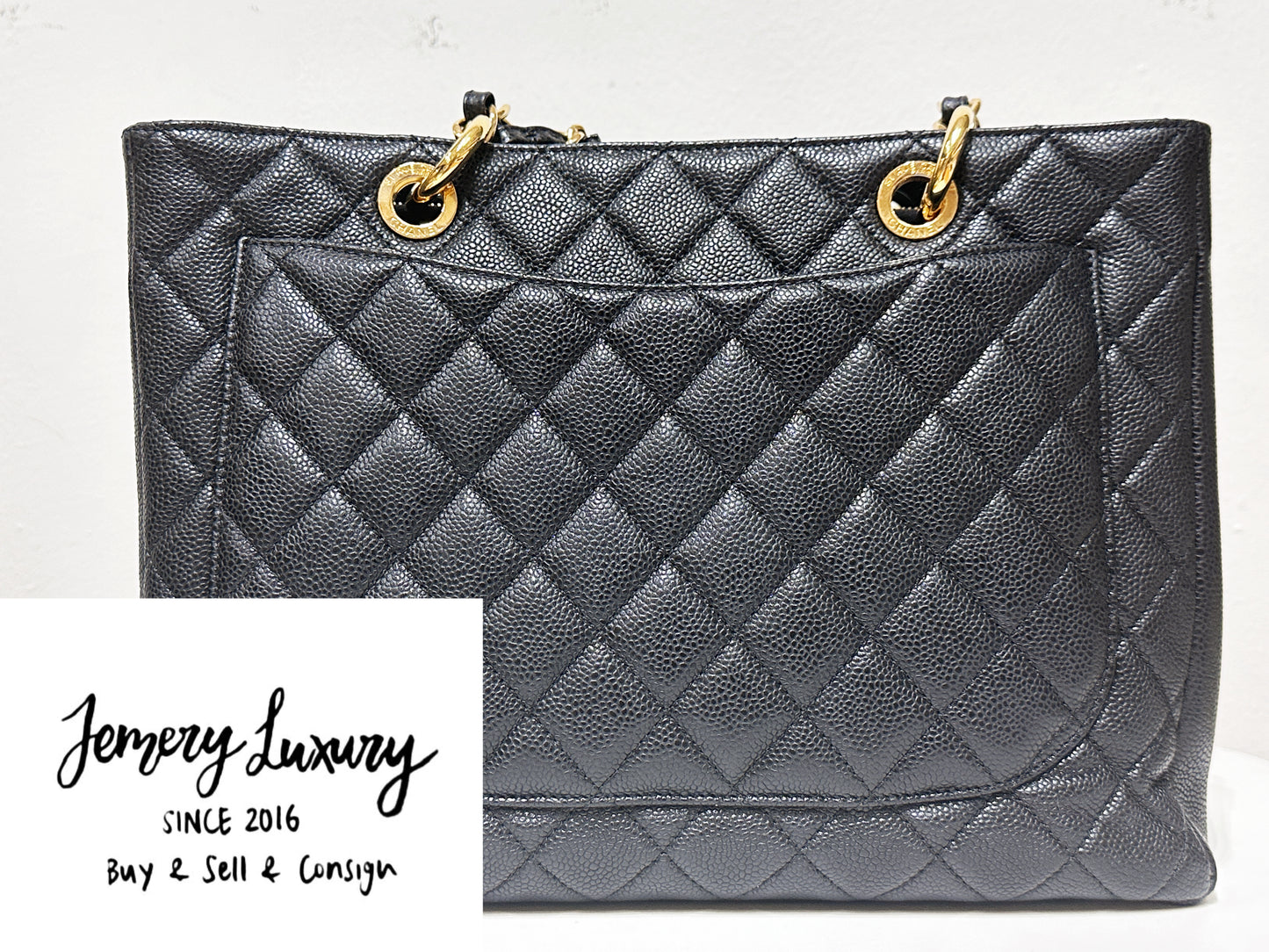 Chanel Caviar Grand Shopping Tote GST Black GHW 1640 holo card