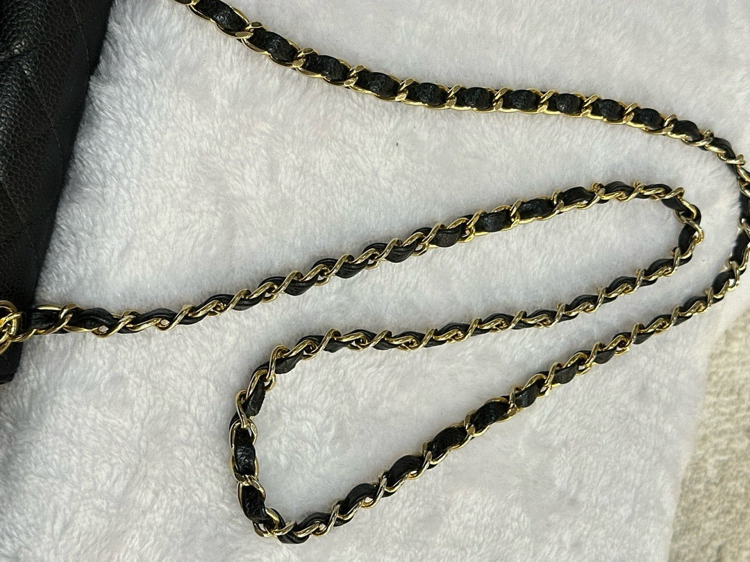 Chanel Mini Square Caviar Classic Flap Chain Shoulder Bag Black GHW(inside corner lightly touched)