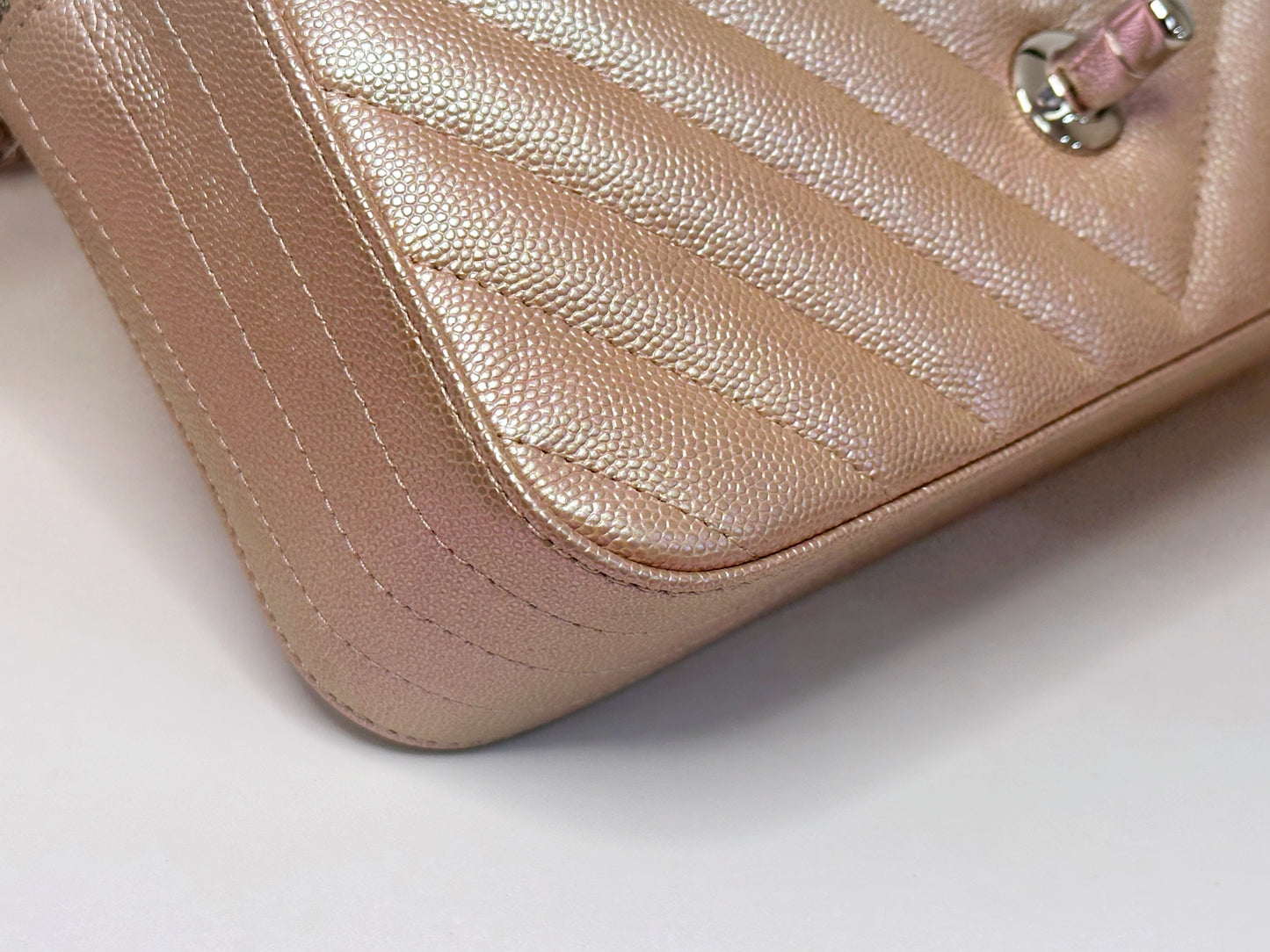Chanel 17B Mini Rectangular Chevron Caviar Flap Bag Rose Gold SHW 2467 holo card