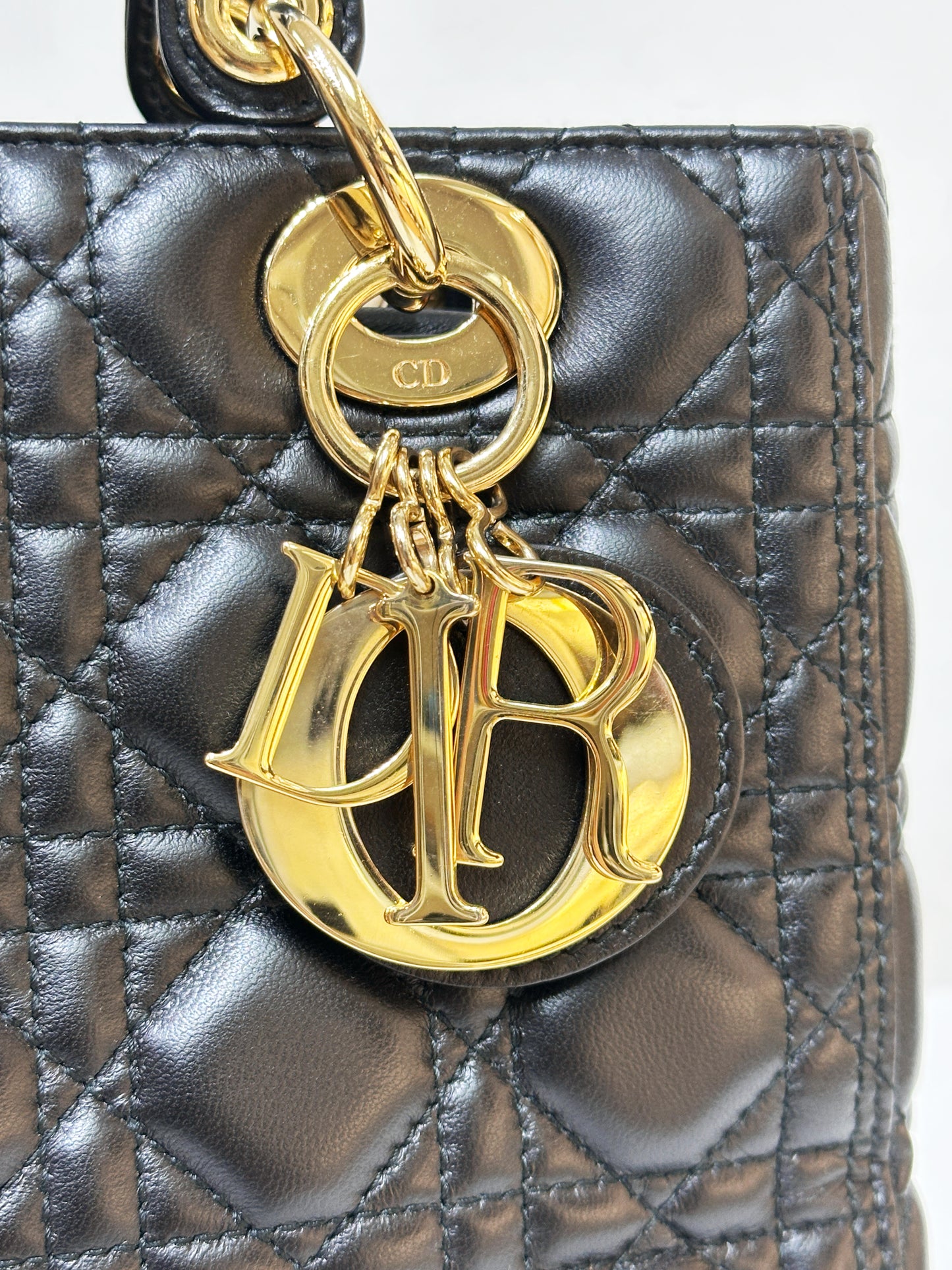 Christian Dior Medium Cannage Lambskin Lady Dior Bag Black GHW