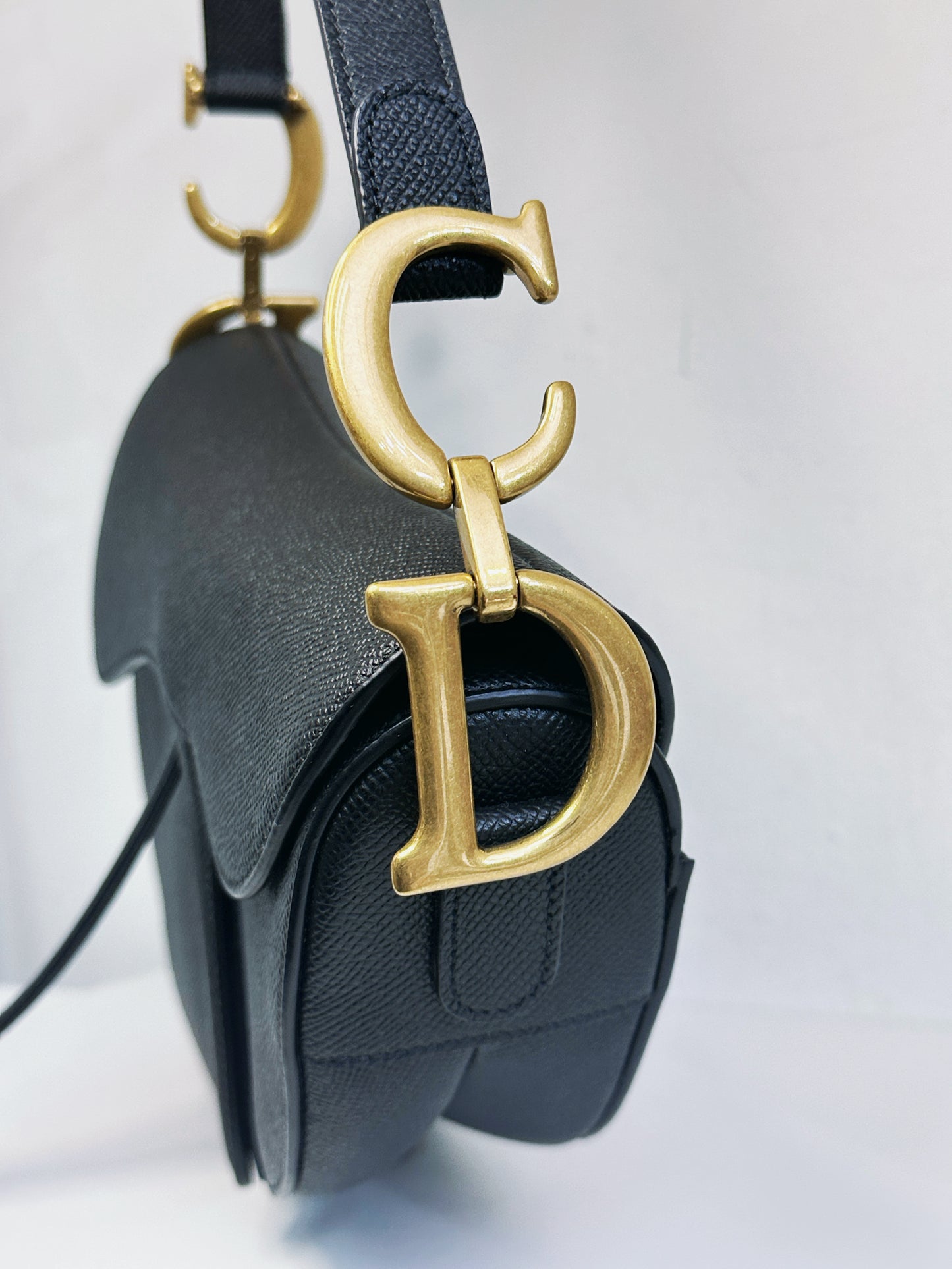 Christian Dior Saddle Bag with Strap Golden Saddle Black Calfskin 2022 year