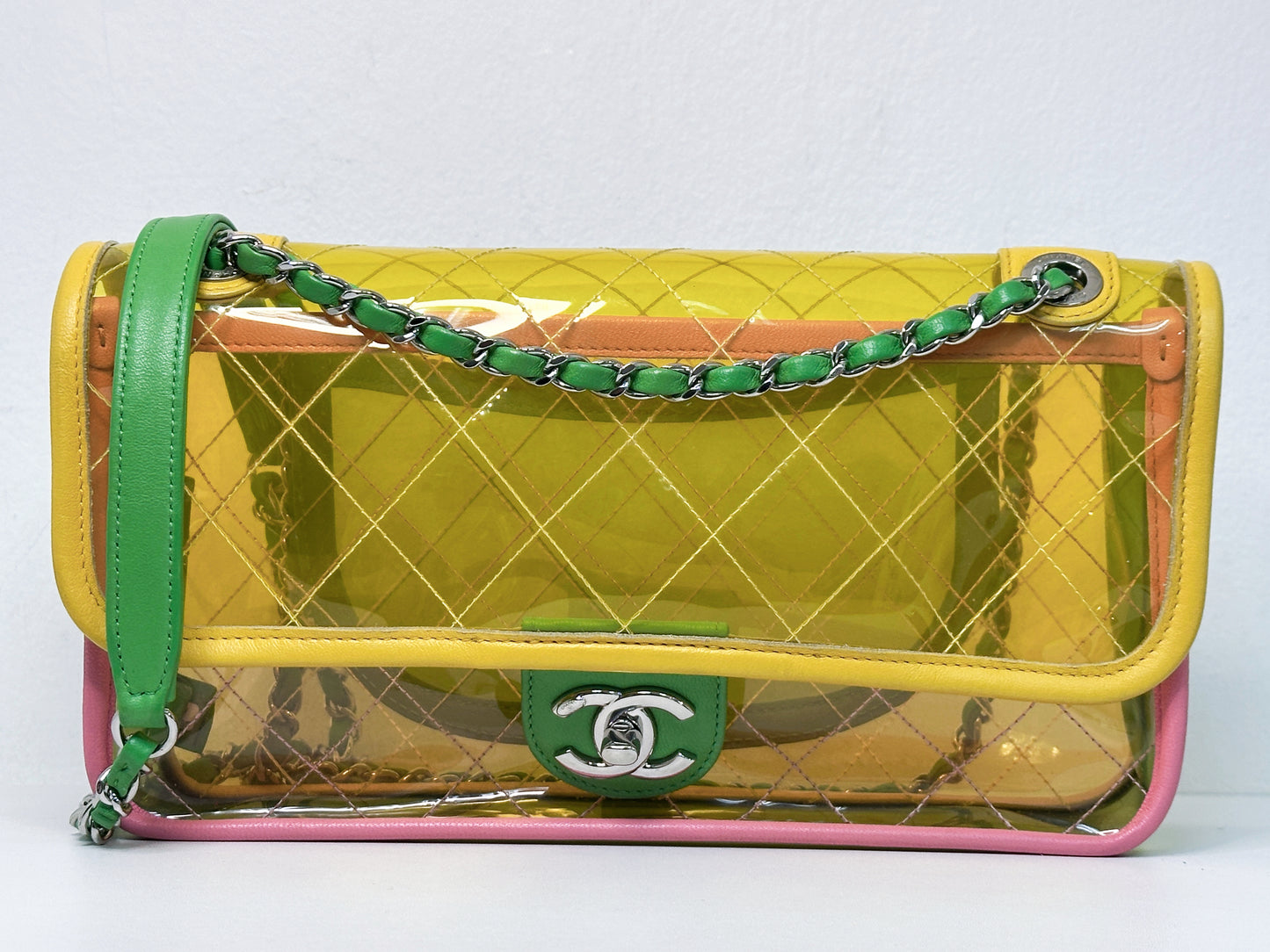 Chanel Yellow Coco Splash PVC Medium Flap Bag 2582 holo card