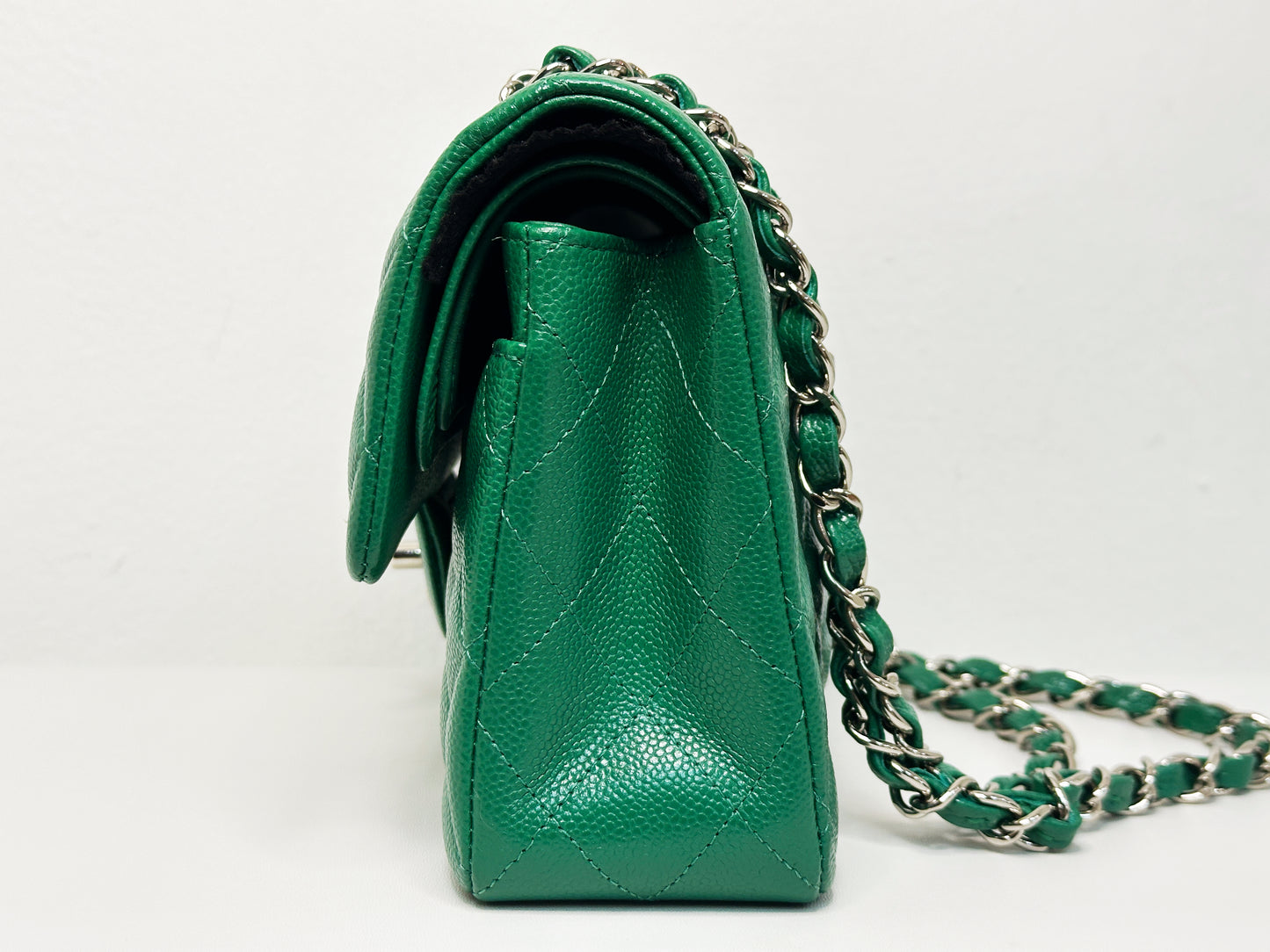 CHANEL 20B Green Classic Small Double Flap Bag SHW 3050 holo card