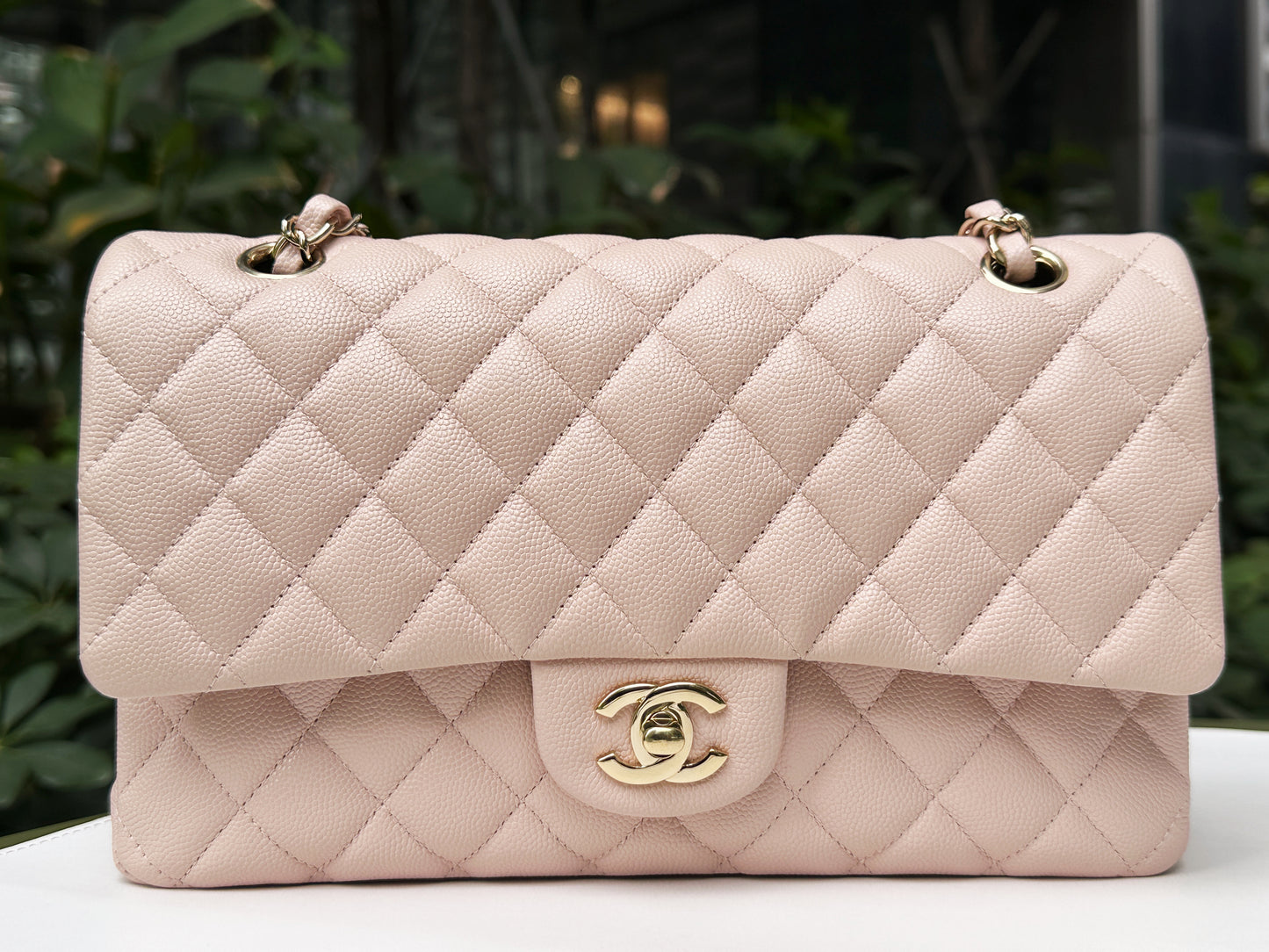 Chanel Medium Caviar Quilted Double Flap Light Pink 21COutside