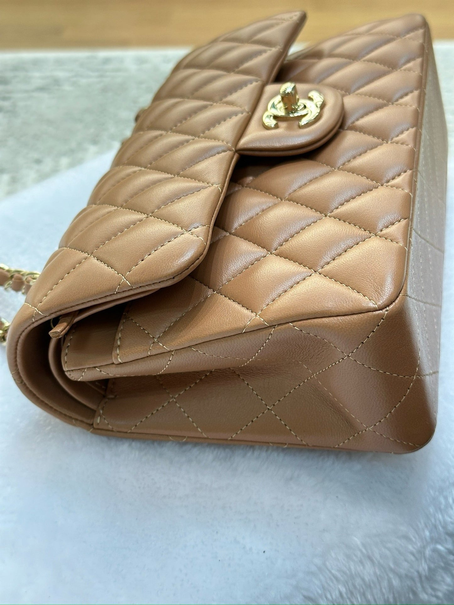 Chanel Small Lambskin Classic Double Flap Bag Dark Beige LGHW